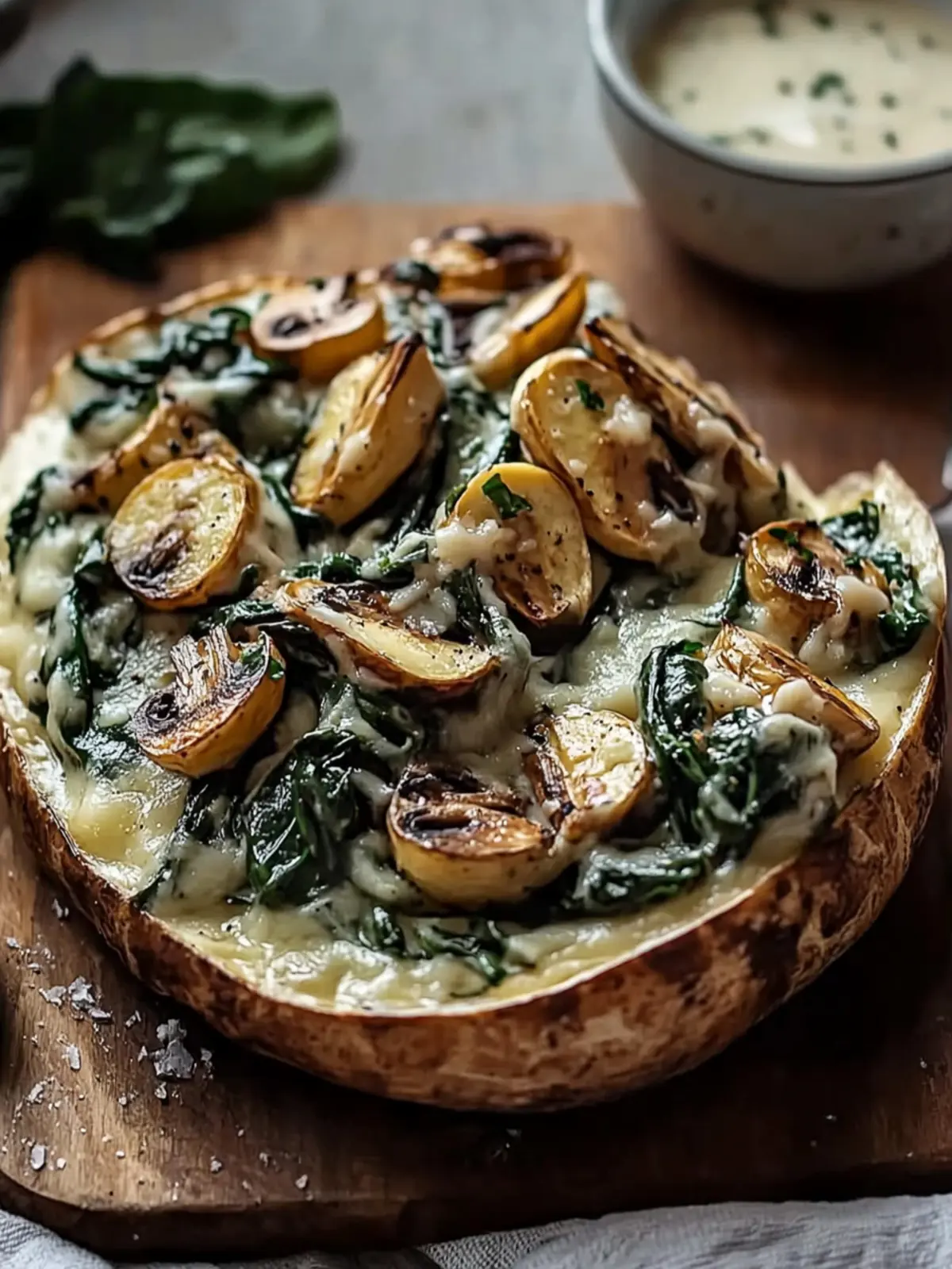 Ofenkartoffeln mit Pilz-Spinat-Füllung für die Seele 4 Ofenkartoffeln mit Pilz-Spinat-Füllung