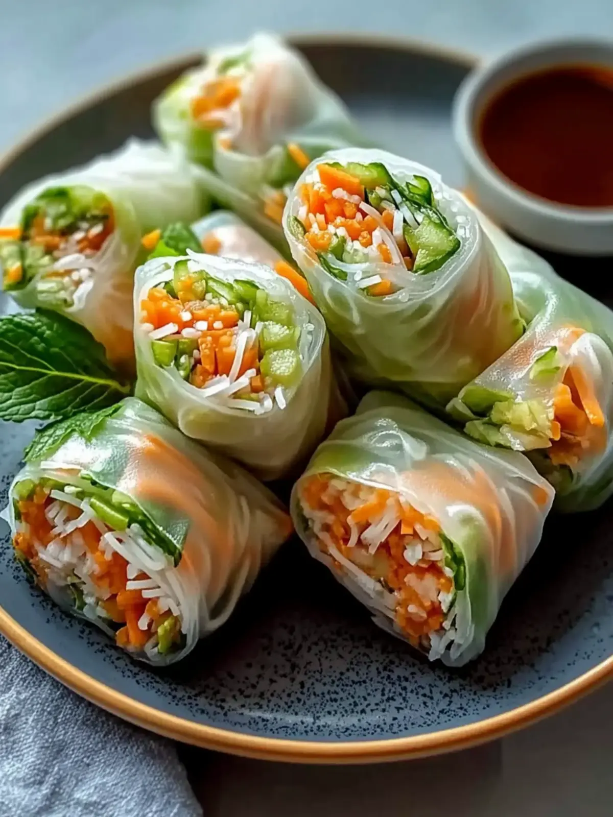 Crispy Reisblatt-Nudelrollen aus der Heißluftfritteuse – Gesund & Lecker 2 Crispy rice paper noodle rolls from the air fryer