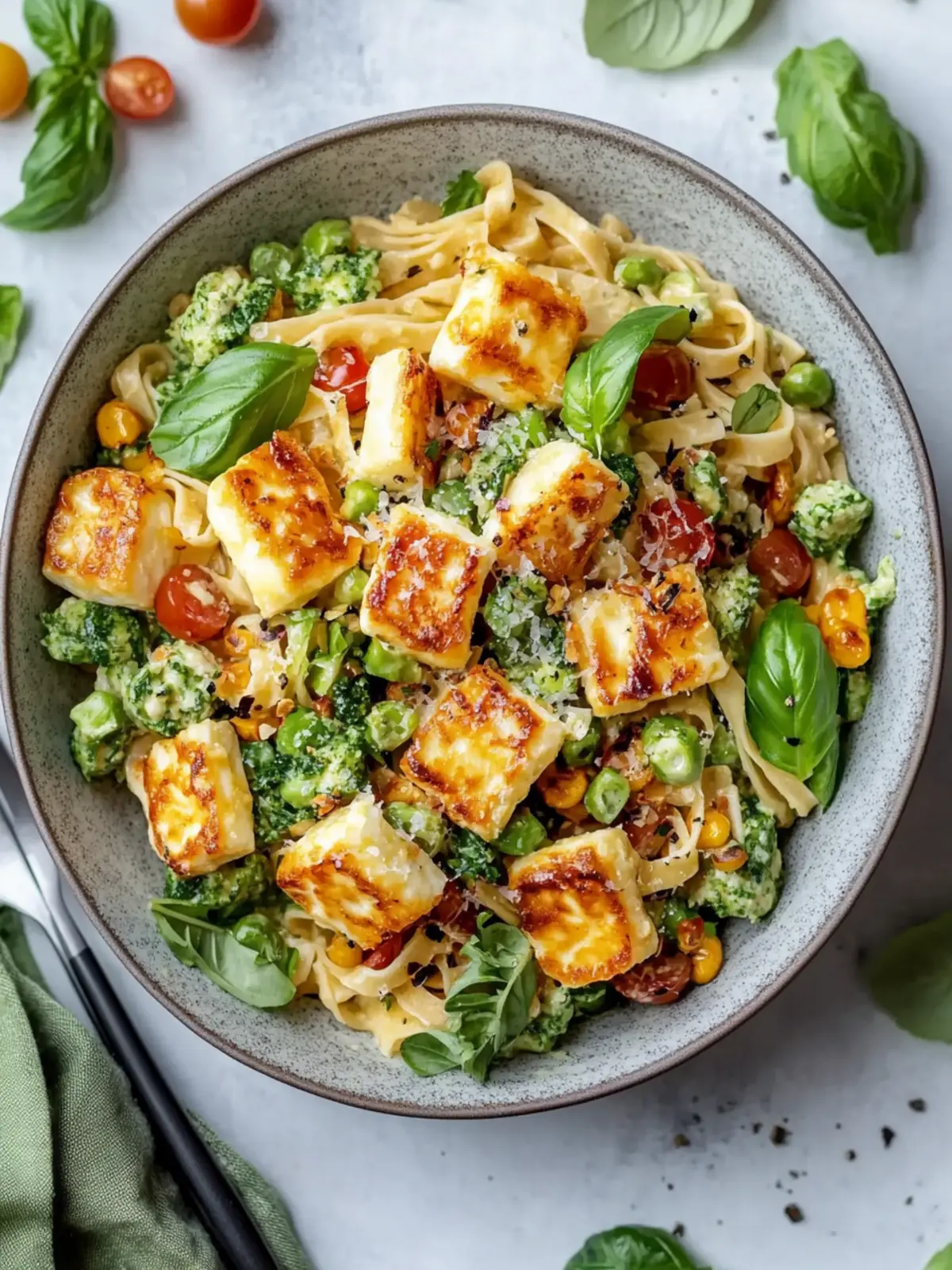 Bunter Halloumi-Pasta-Salat für Genussvolle Sommerabende 3 Bunte Halloumi-Pasta-Salat