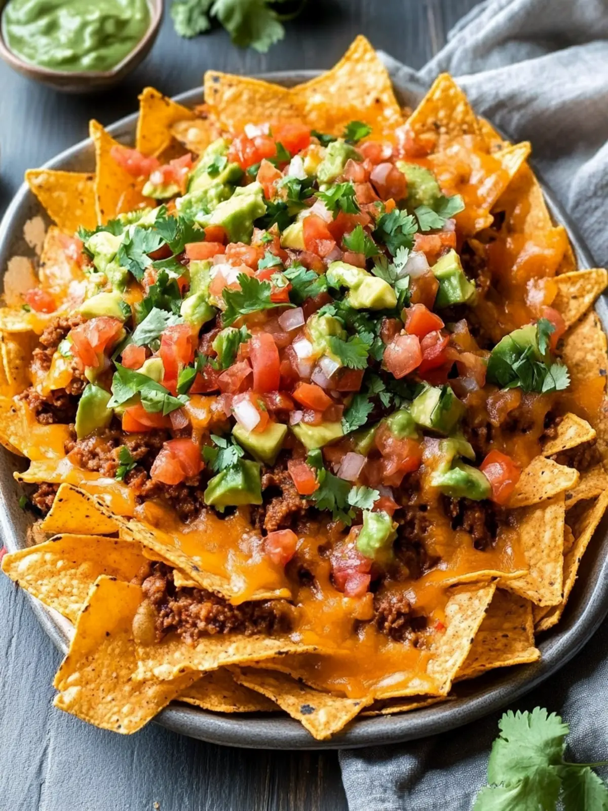 Überbackene Nachos mit Hackfleisch und frischer Salsa genießen 2 überbackene Nachos