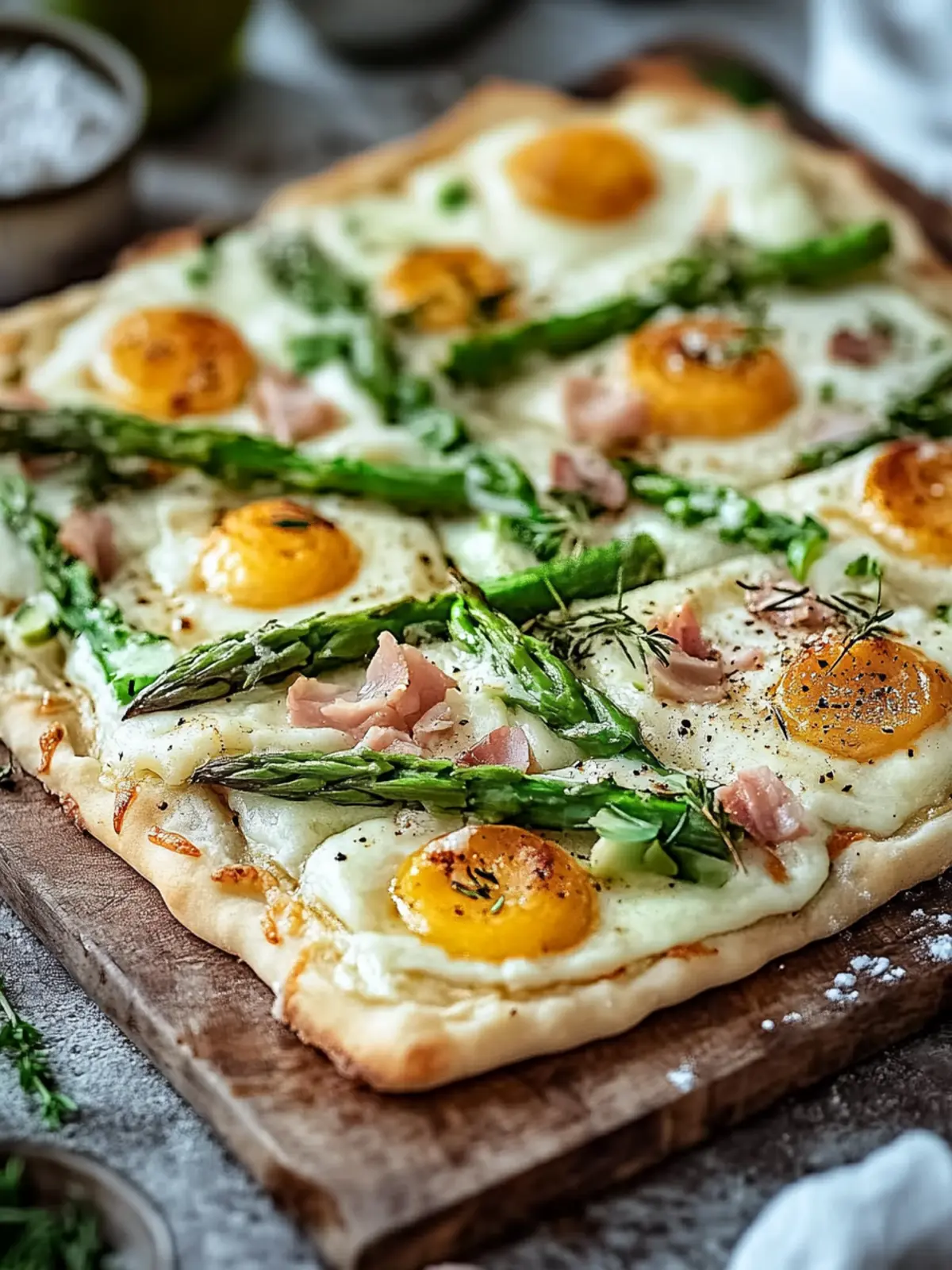 Flammkuchen mit Spargel und Kochschinken für Frühlingsmomente 3 Flammkuchen mit Spargel und Kochschinken