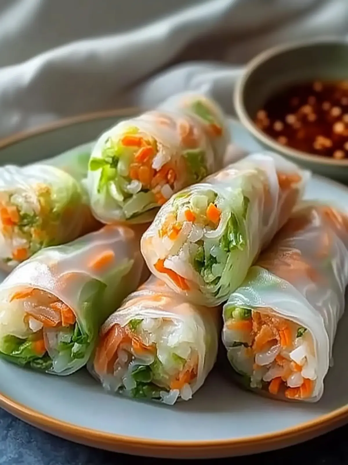 Crispy Reisblatt-Nudelrollen aus der Heißluftfritteuse – Gesund & Lecker 4 Crispy rice paper noodle rolls from the air fryer