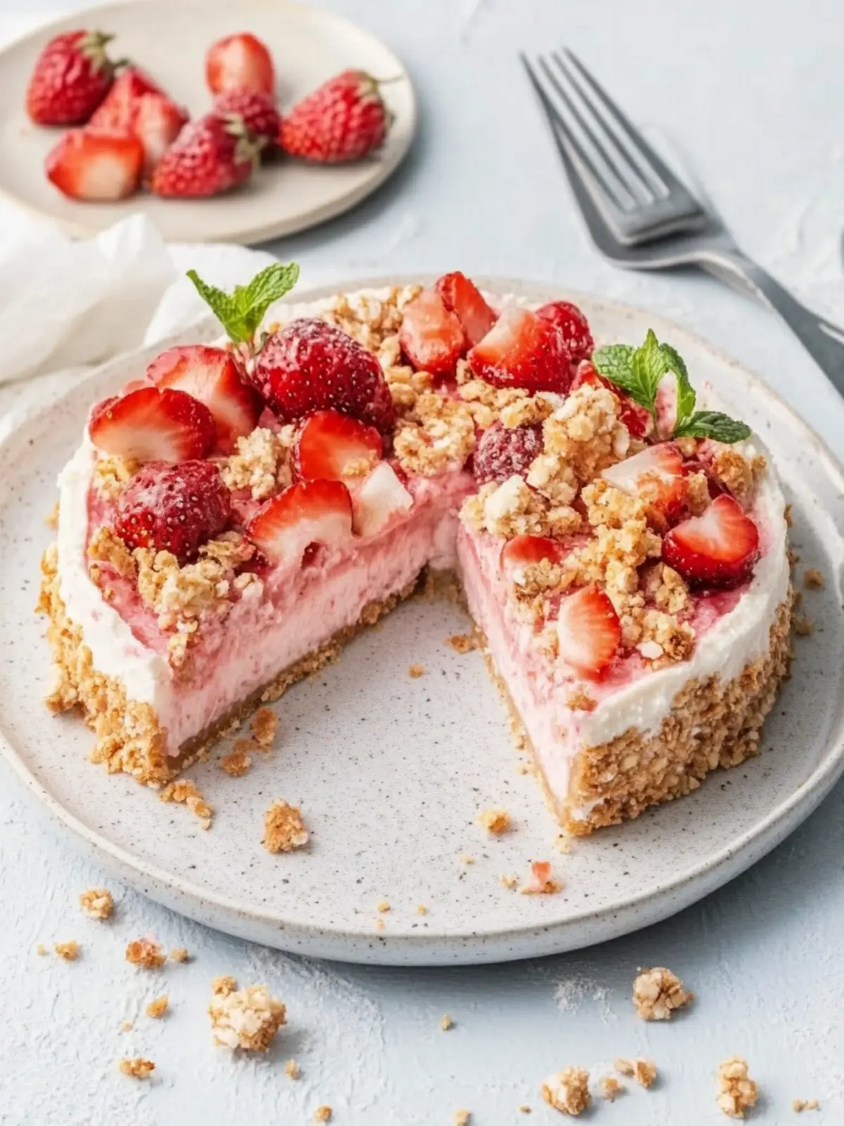 Erdbeer Crunch Käsekuchen – Der perfekte Sommertraum 2 Erdbeer Crunch Käsekuchen