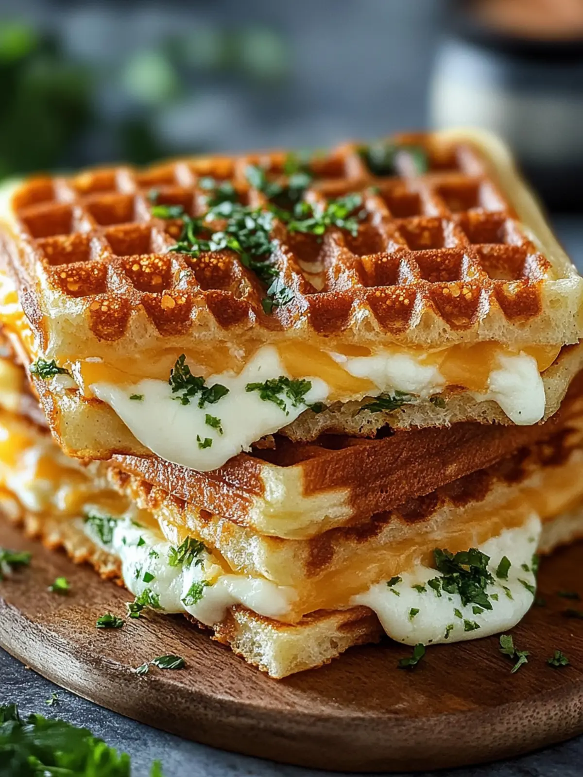 Herzhafte Cheddar-Lauch Waffel-Sandwiches für perfekten Genuss 2 Herzhafte Cheddar-Lauch Waffel-Sandwiches