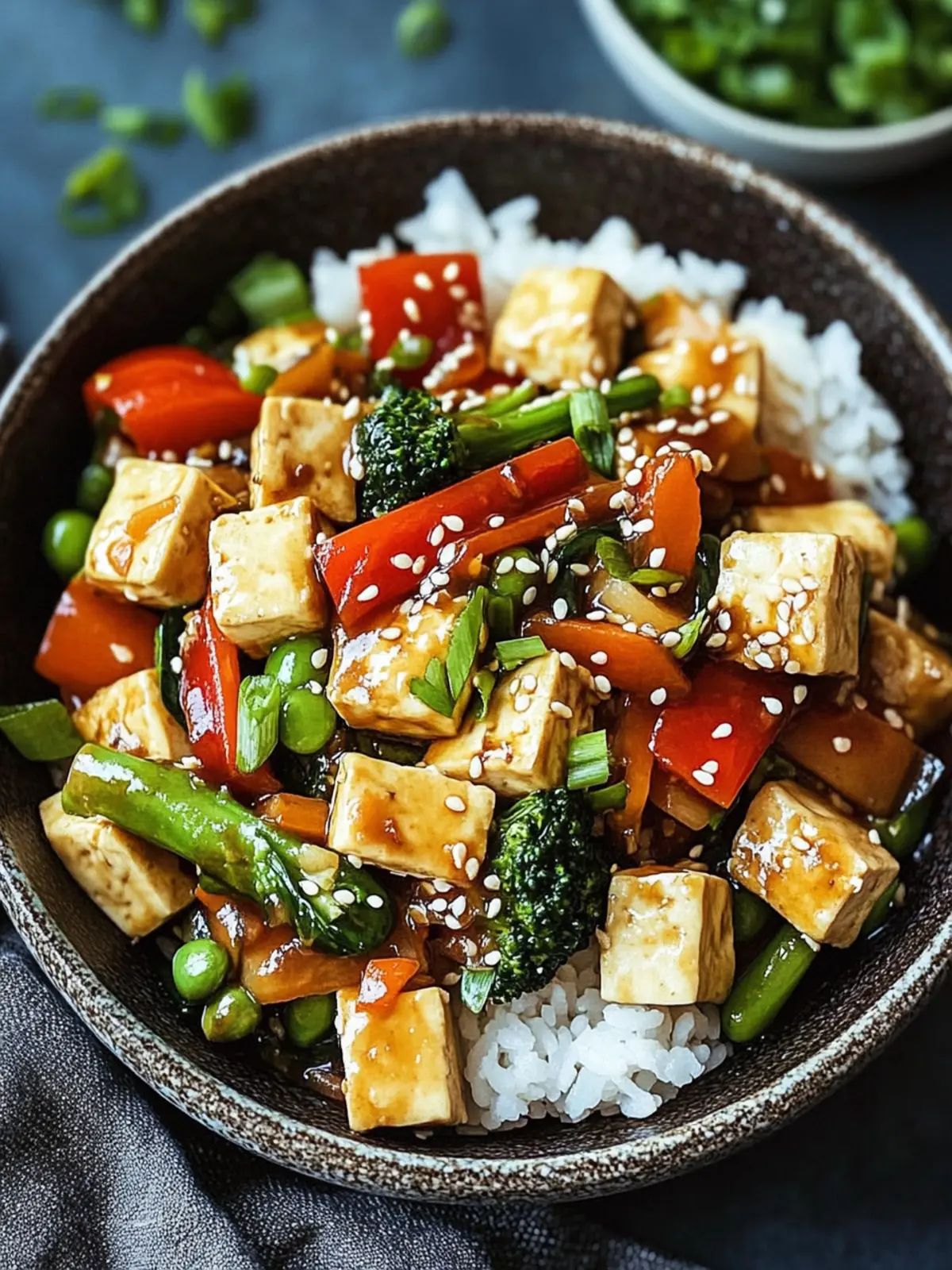 Delicious vegetable pan with tofu and sesame