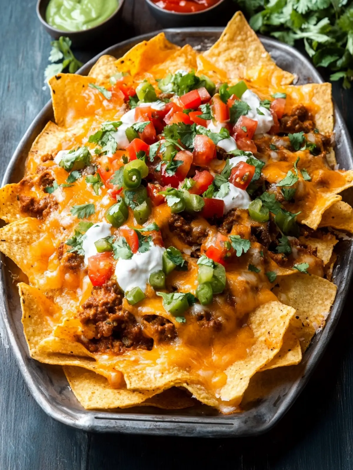 Überbackene Nachos mit Hackfleisch und frischer Salsa genießen 3 überbackene Nachos