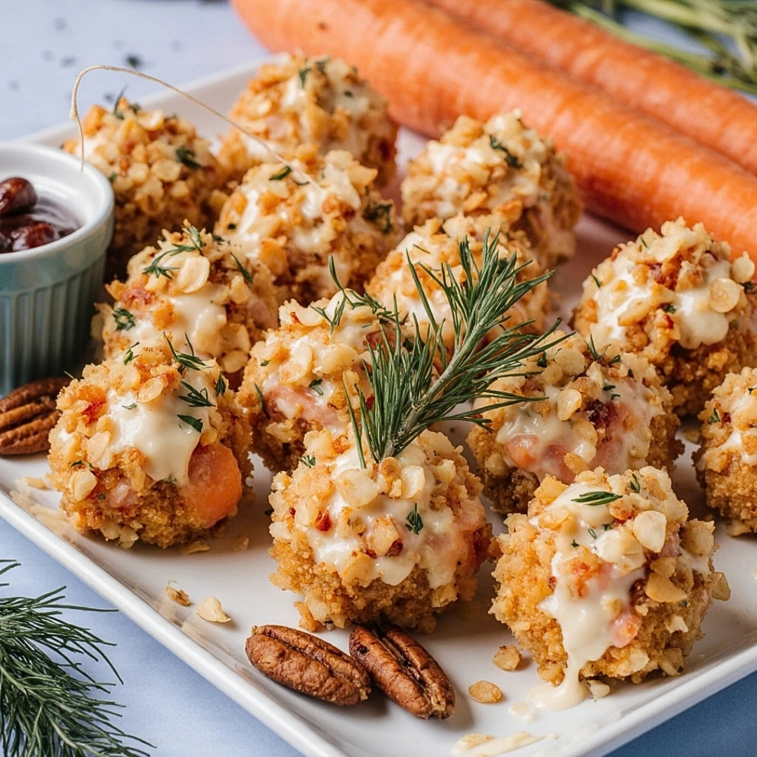 Pikante Karottenbällchen Fingerfood mit Käse und Mandeln genießen 3 Pikante Karottenbällchen Fingerfood mit Käse und Mandeln genießen