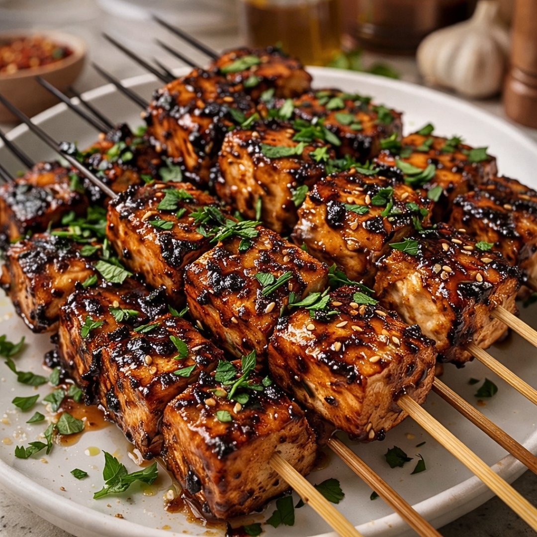 Knoblauch-Soja-Glasierte Tofu-Spieße für unvergesslichen Genuss 2 Knoblauch-Soja-Glasierte Tofu-Spieße für unvergesslichen Genuss
