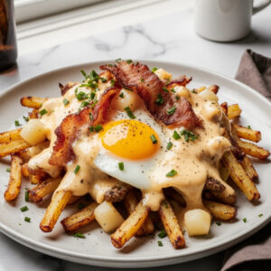 Ultimative Frühstücks-Poutine mit cremiger Hollandaise-Soße genießen 2 Ultimative Frühstücks-Poutine mit cremiger Hollandaise-Soße genießen