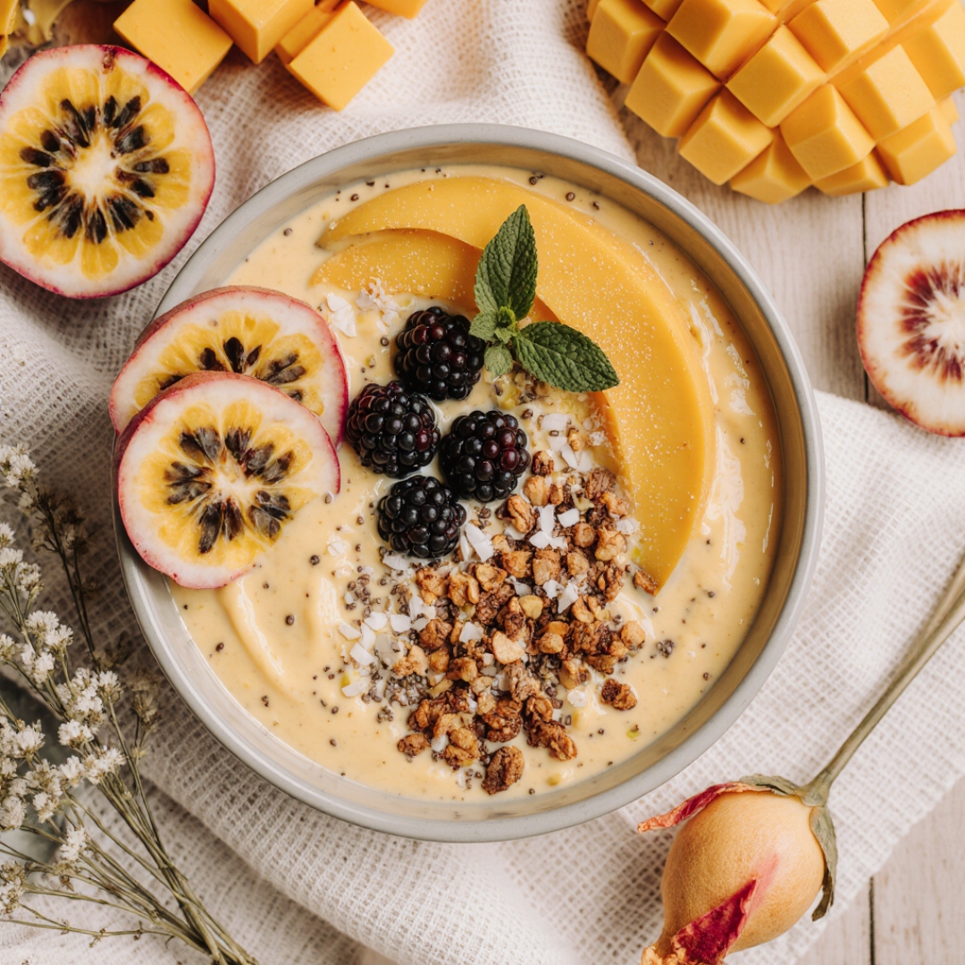 Erfrischende Mango-Smoothie-Schüssel für den perfekten Start 4 Erfrischende Mango-Smoothie-Schüssel für den perfekten Start