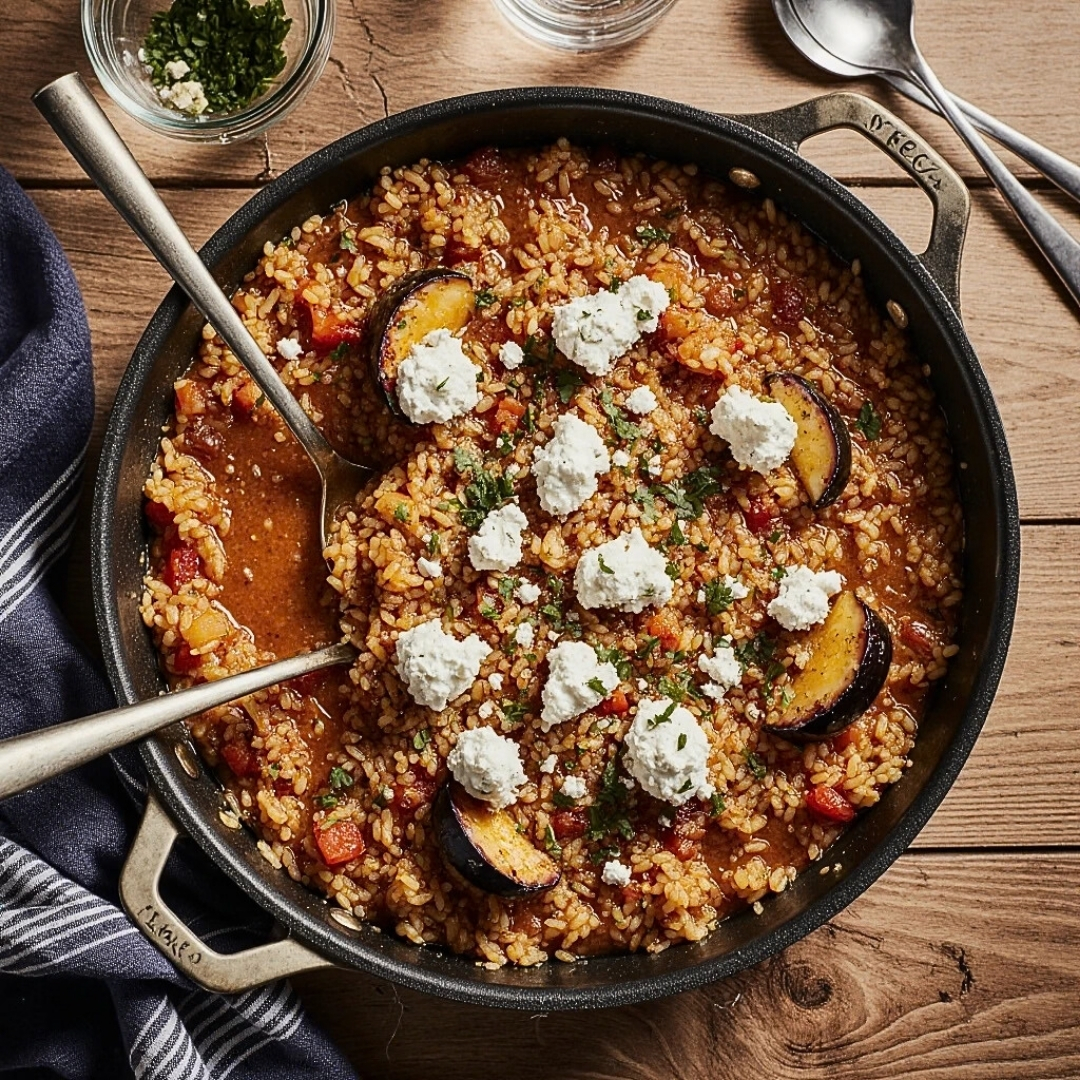 Auberginen Reispfanne mit Feta für Genießer 3 Auberginen Reispfanne mit Feta für Genießer