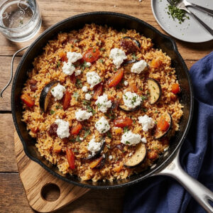 Auberginen Reispfanne mit Feta für Genießer 2 Auberginen Reispfanne mit Feta für Genießer