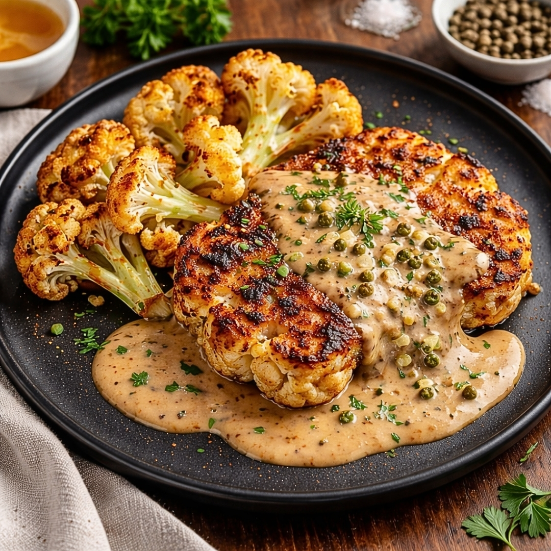 Blumenkohlsteak mit Pfefferrahmsauce – Gesund & Lecker! 3 Blumenkohlsteak mit Pfefferrahmsauce – Gesund & Lecker!