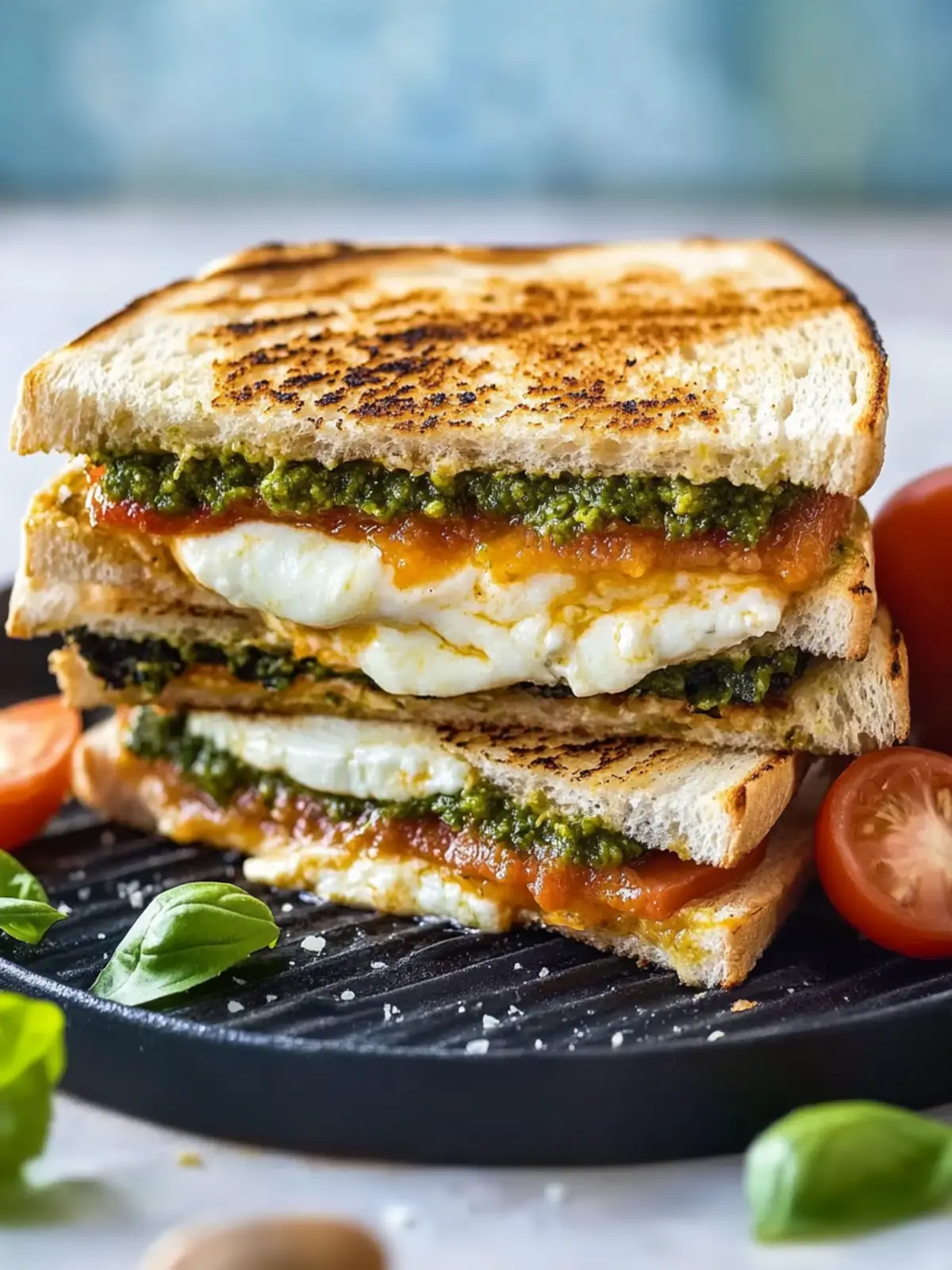 Pesto-Sandwich mit Mozzarella vom Kontaktgrill: Knuspriger Genuss 4 Pesto-Sandwich mit Mozzarella vom Kontaktgrill