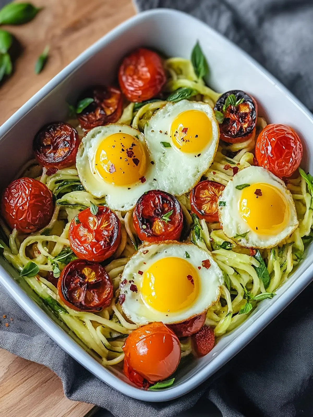 Low Carb Zoodle Auflauf mit Ei und getrockneten Tomaten – Schnell & Lecker 5 Low Carb Zoodle Auflauf mit Ei und getrockneten Tomaten