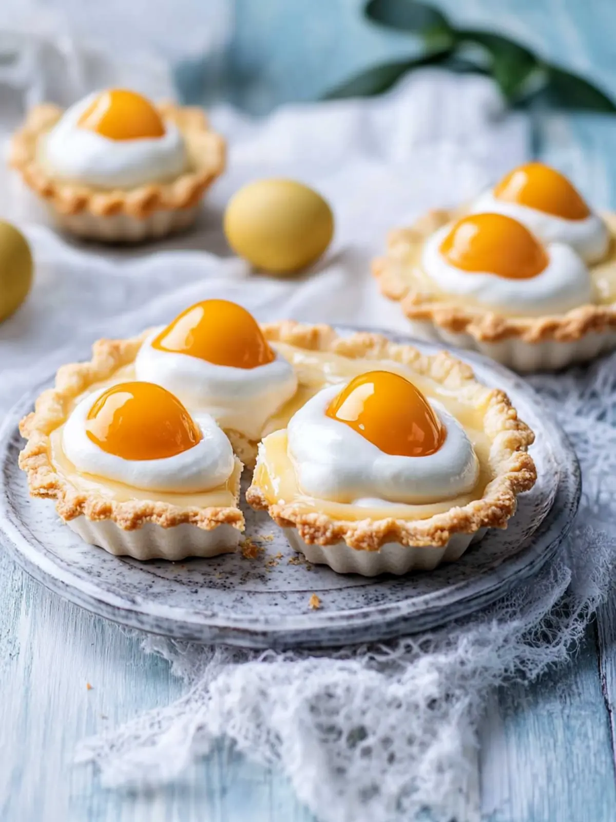 Tartelettes Spiegelei mit Pfirsichen: Himmlisches Ostergebäck 4 Tartelettes Spiegelei mit Pfirsichen als Ostergebäck