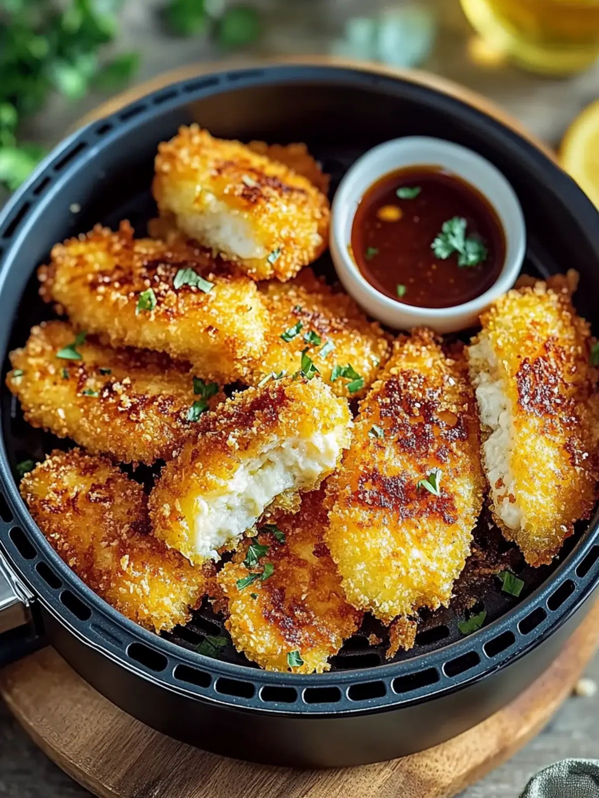 Krosse Heißluftfritteuse Hähnchenstreifen mit Honig-Senf-Sauce genießen 4 Krosse Heißluftfritteuse Hähnchenstreifen mit Honig-Senf-Sauce