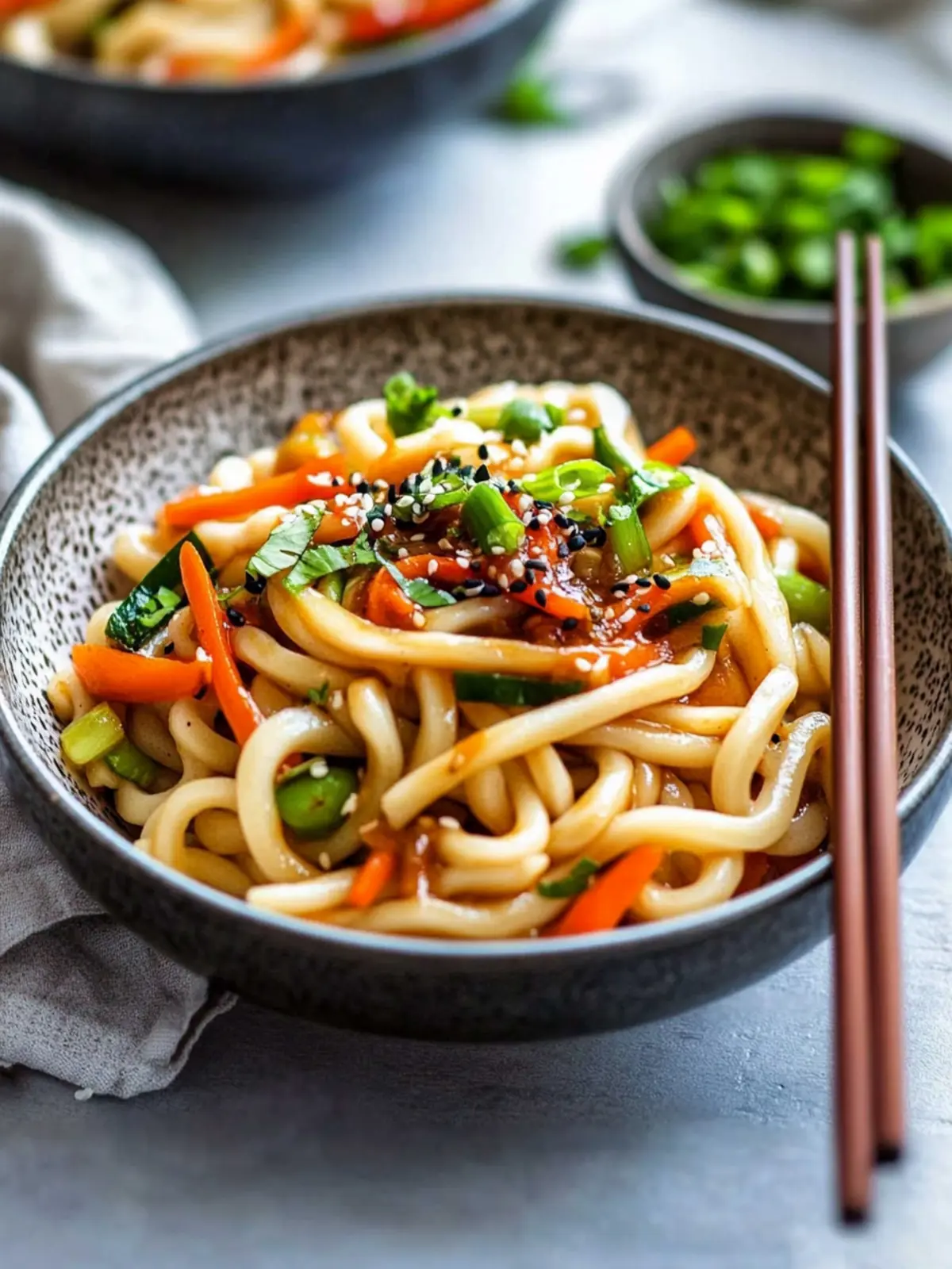 Wunderbare Udon-Nudeln mit Hoisin-Sauce und Gemüse in 20 Min. 3 Udon-Nudeln mit Hoisin-Sauce und Gemüse