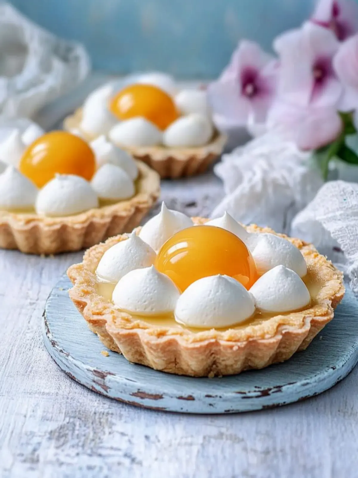 Tartelettes Spiegelei mit Pfirsichen: Himmlisches Ostergebäck 3 Tartelettes Spiegelei mit Pfirsichen als Ostergebäck
