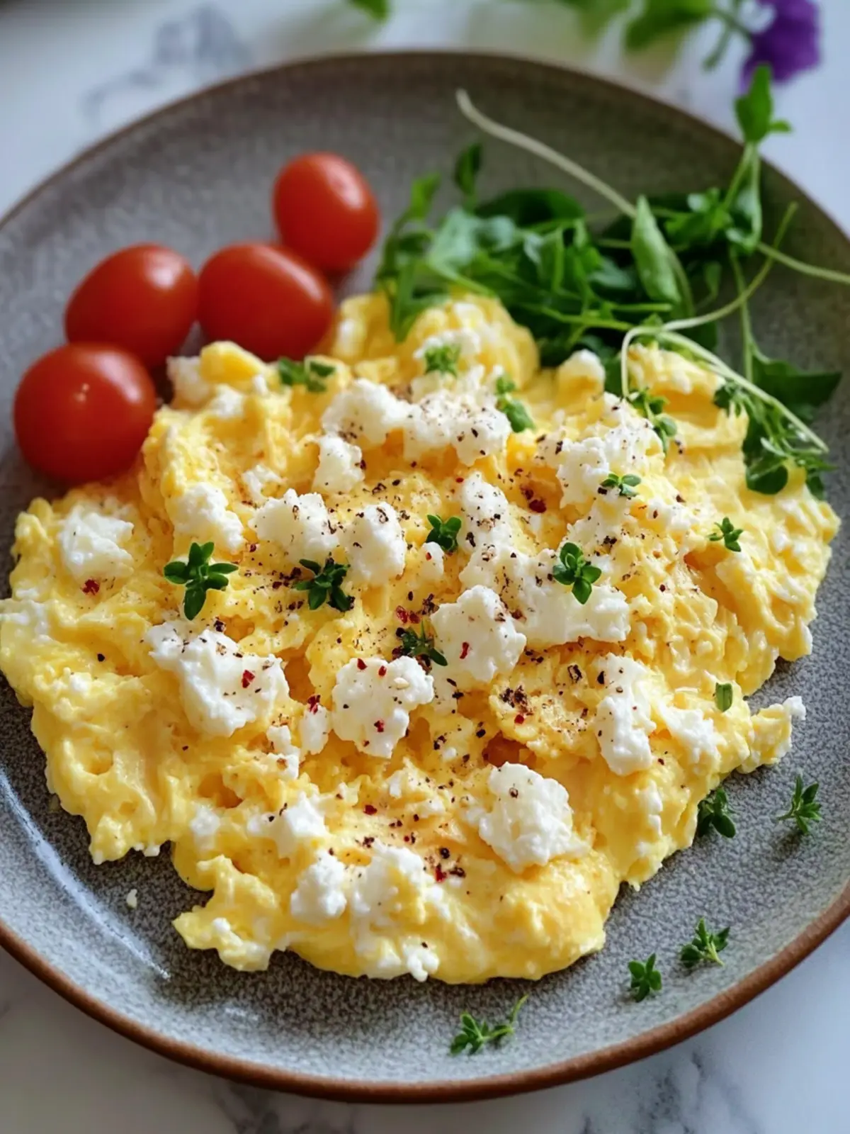 Scrambled eggs with cottage cheese and high protein content