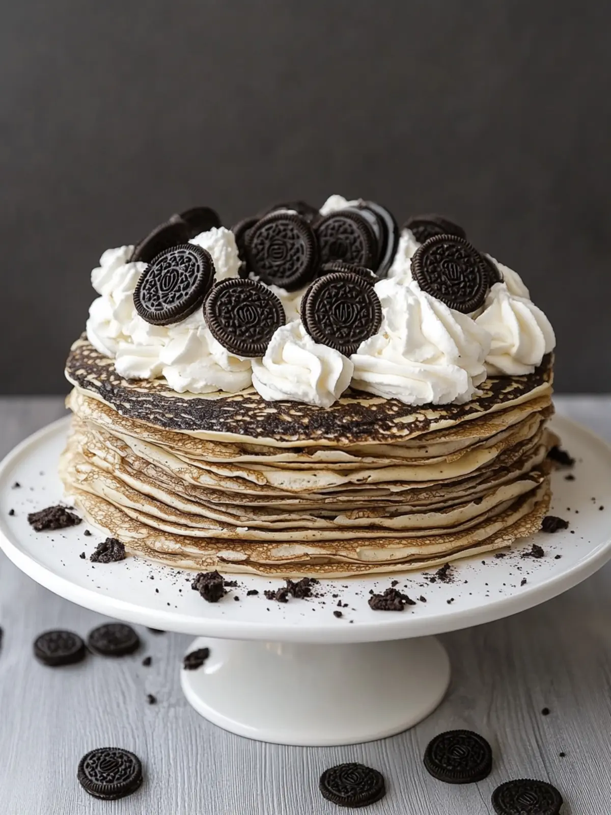 Oreo Crepe Kuchen mit Keksen und Sahnefüllung genießen 2 Oreo Crepe Kuchen mit Keksen und Sahnefüllung