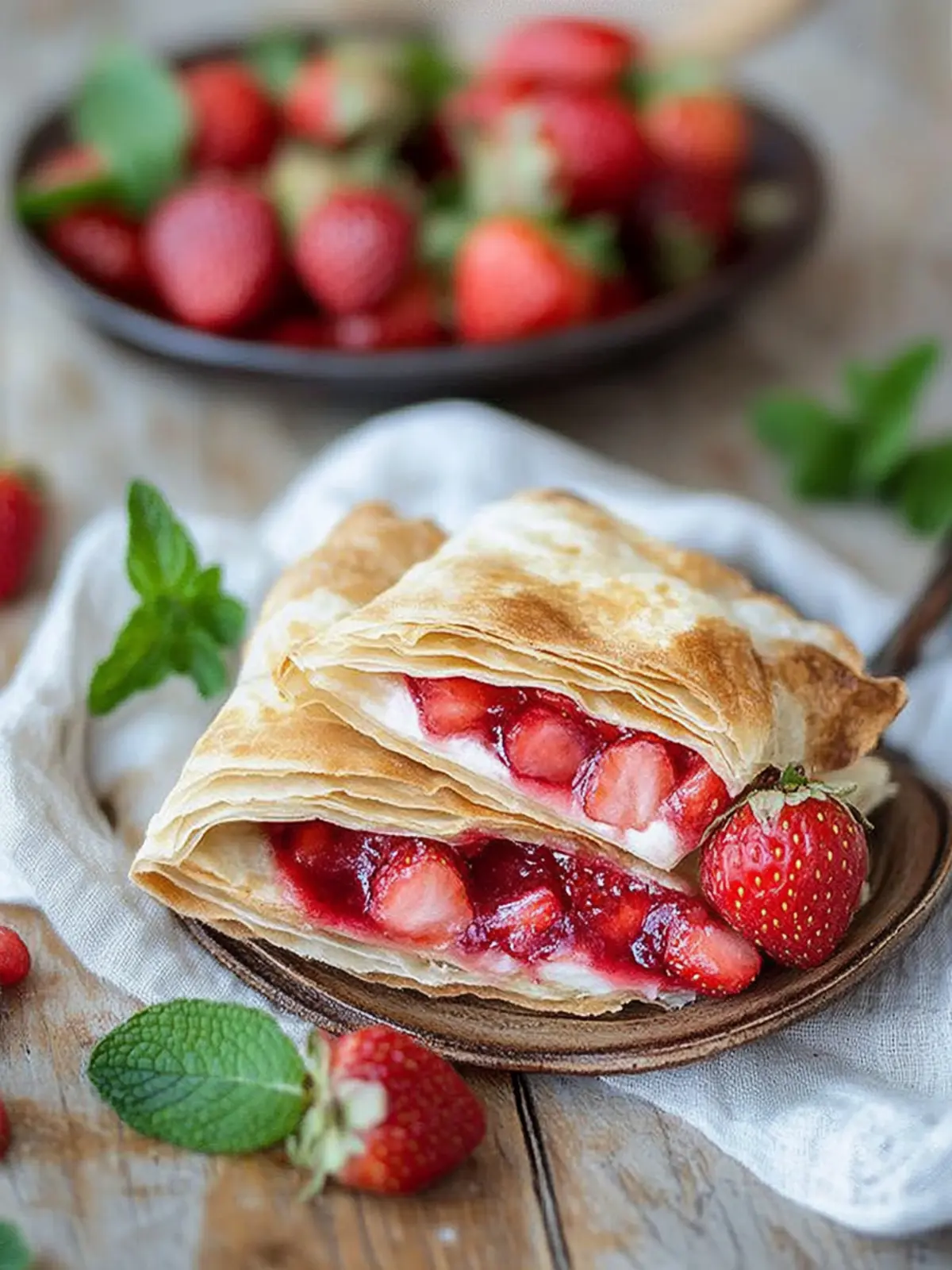 Schnelle Blätterteigtaschen mit Erdbeeren und Minze genießen 5 Quick puff pastry pockets filled with strawberries and mint