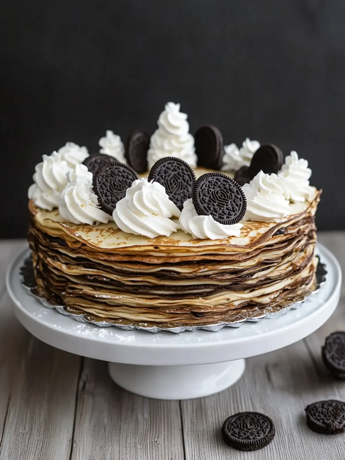 Oreo Crepe Kuchen mit Keksen und Sahnefüllung genießen 4 Oreo Crepe Kuchen mit Keksen und Sahnefüllung