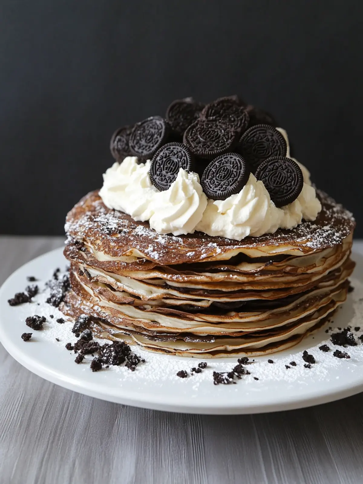 Oreo Crepe Kuchen mit Keksen und Sahnefüllung genießen 5 Oreo Crepe Kuchen mit Keksen und Sahnefüllung