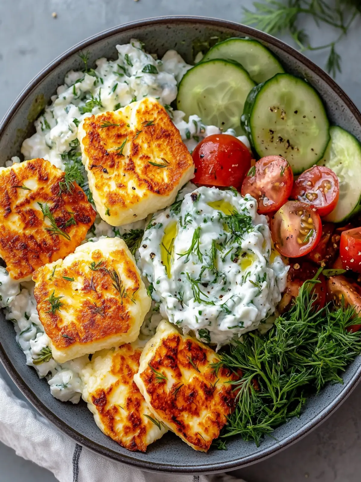 Halloumi-Schüssel mit Reis und Tzatziki – Gesund und Lecker! 3 Halloumi-Schüssel mit Reis und Tzatziki