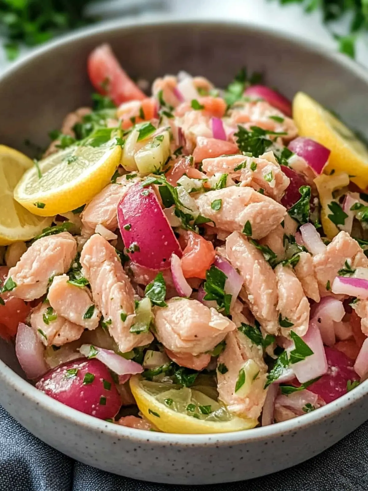 Frischer Thunfischweiße Bohnen Salat mit eingelegten roten Zwiebeln 2 Thunfischweiße Bohnen Salat mit eingelegten roten Zwiebeln
