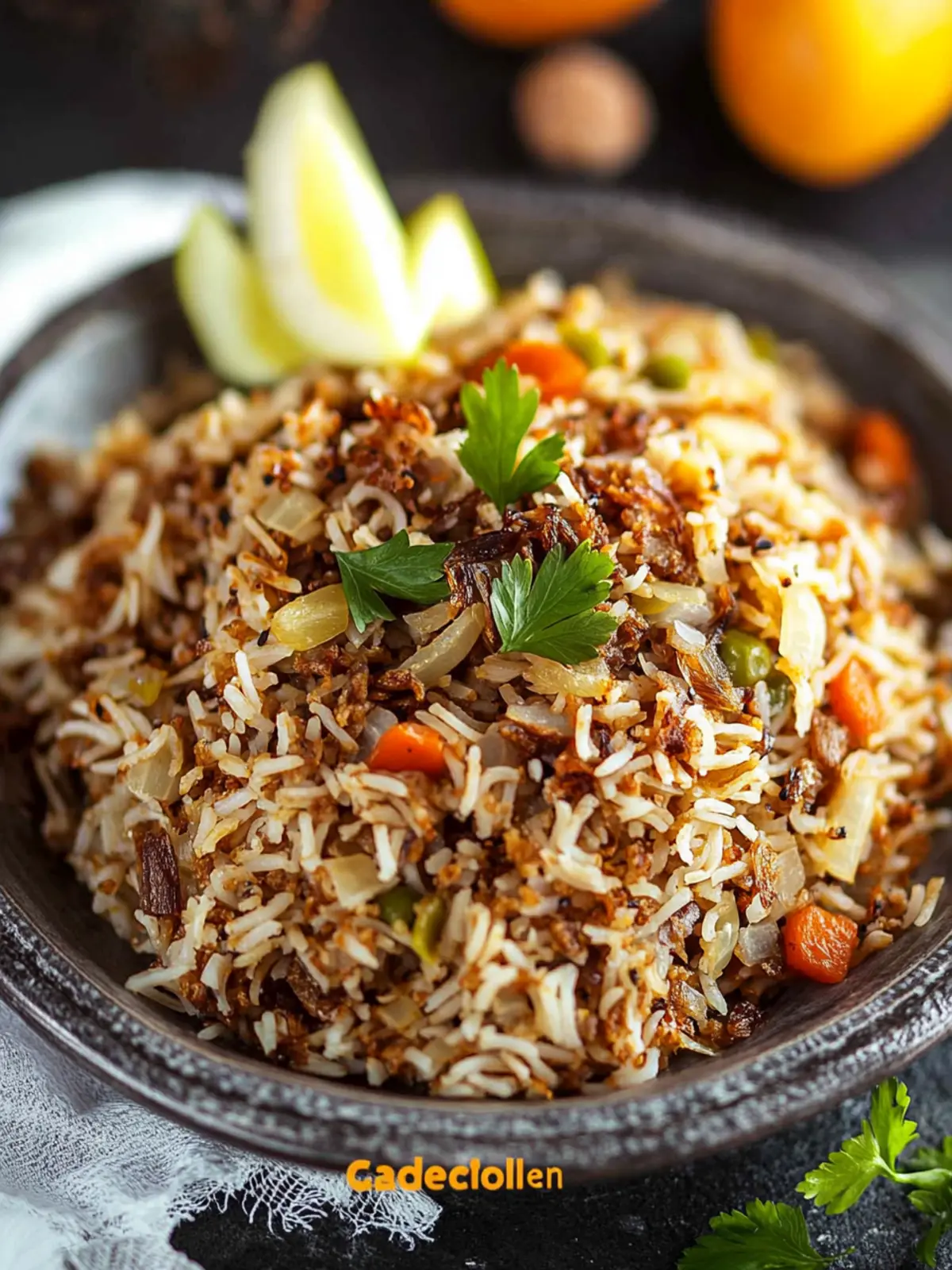 Mujadara (Arabischer Reis mit Linsen und Zwiebeln)