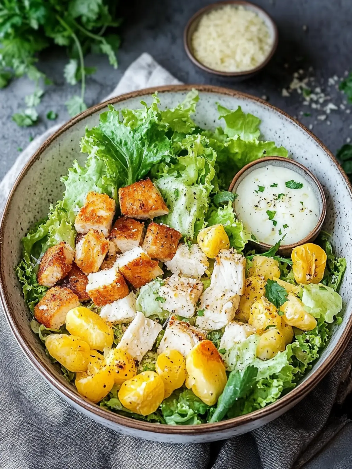 Kalorienarmes Mittagessen: Caesar Hähnchen Bowl frisch und lecker 3 kalorienarmes Mittagessen Caesar Hähnchen Bowl
