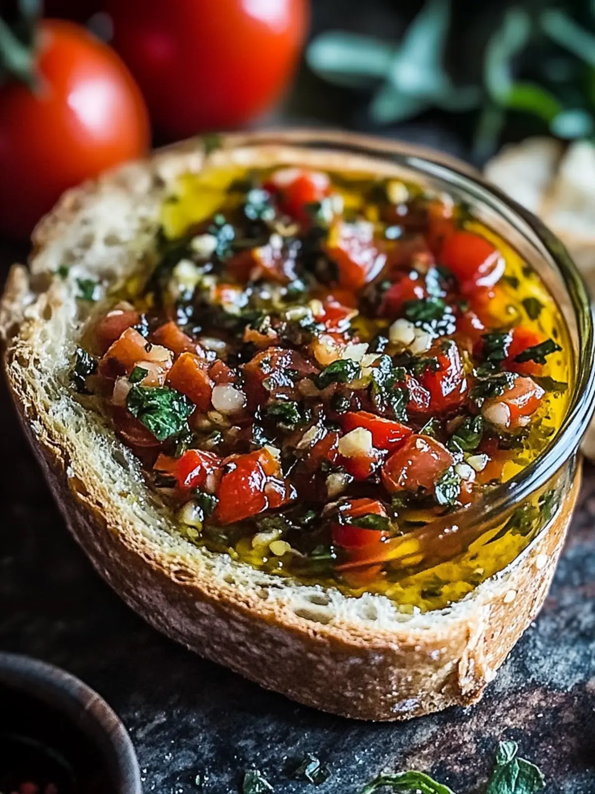 Sonnengetrocknete Tomaten Olivenöl Brot Dip Rezept für Feinschmecker 4 Sonnengetrocknete Tomaten Olivenöl Brot Dip Rezept