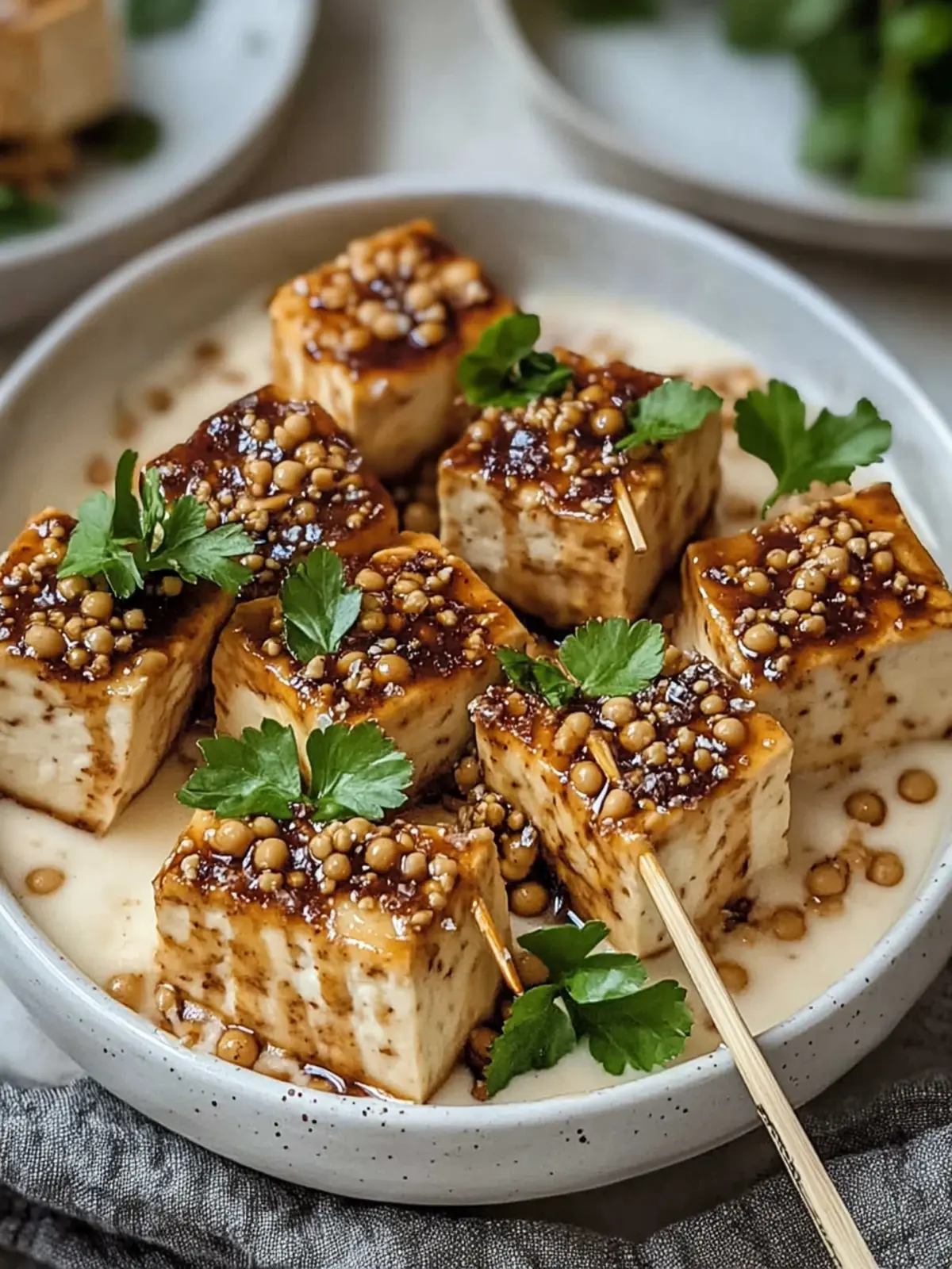 Knoblauch-Soja-Glasierte Tofu-Spieße für unvergesslichen Genuss 3 Knoblauch-Soja-Glasierte Tofu-Spieße