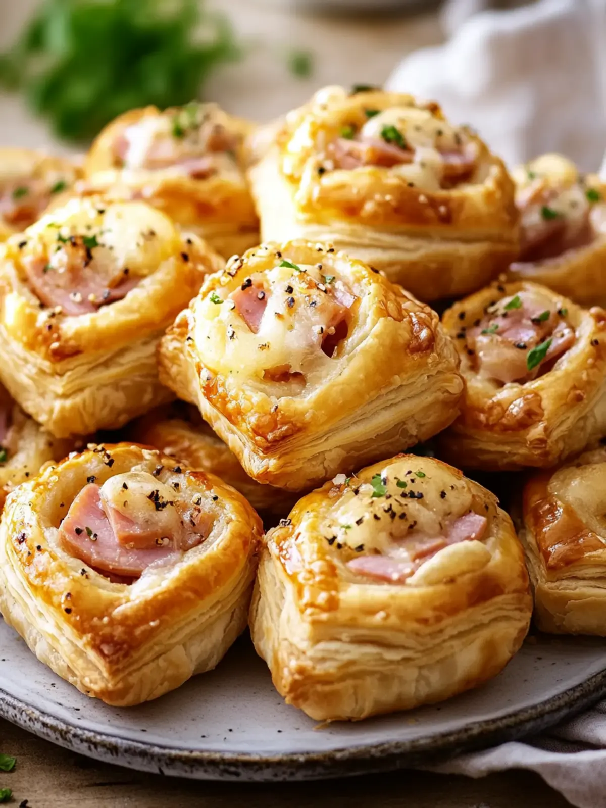 Krosse Schnelle Blätterteig Häppchen mit Schinken und Käse 4 Schnelle Blätterteig Häppchen mit Schinken und Käse