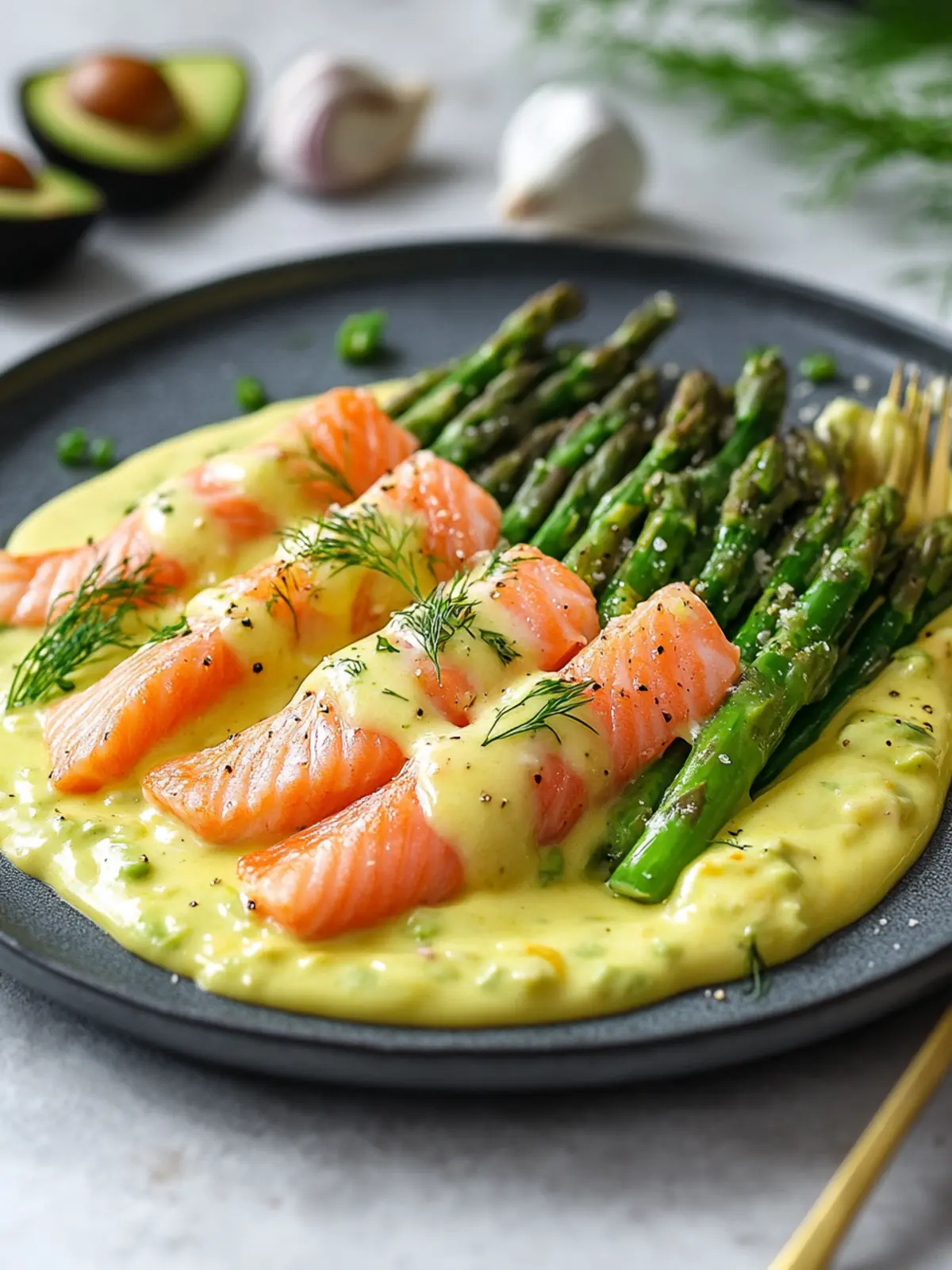Spargel mit Lachs auf Avocado-Hollandaise für Frühlingsgenuss 3 Spargel mit Lachs auf Avocado-Hollandaise