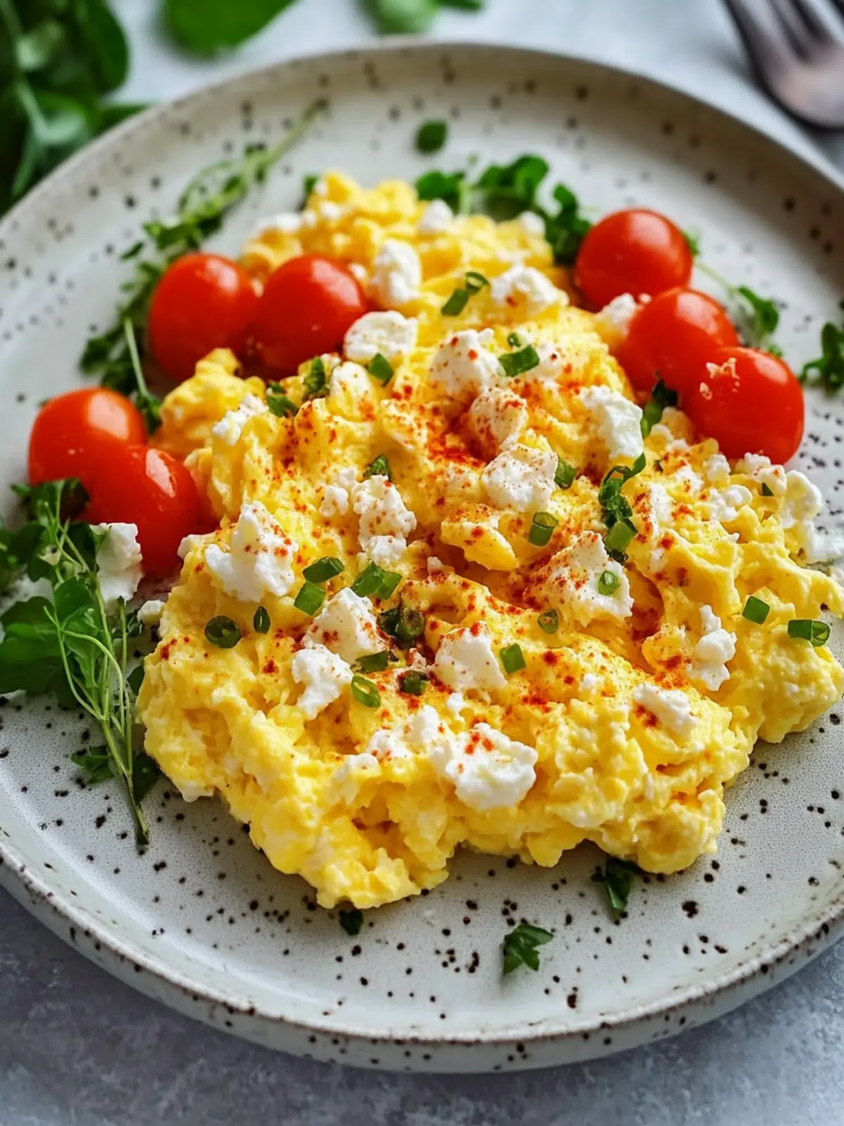 Köstliche Rührei mit Hüttenkäse für einen proteinreichen Start 2 Scrambled eggs with cottage cheese and high protein content