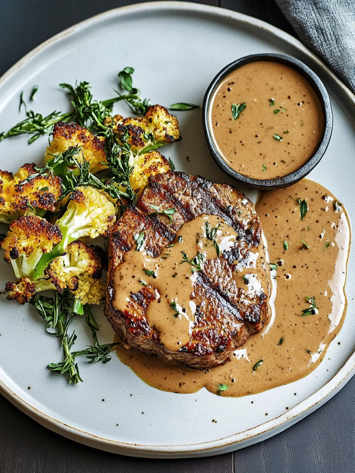 Blumenkohlsteak mit Pfefferrahmsauce – Gesund & Lecker! 2 Blumenkohlsteak mit Pfefferrahmsauce