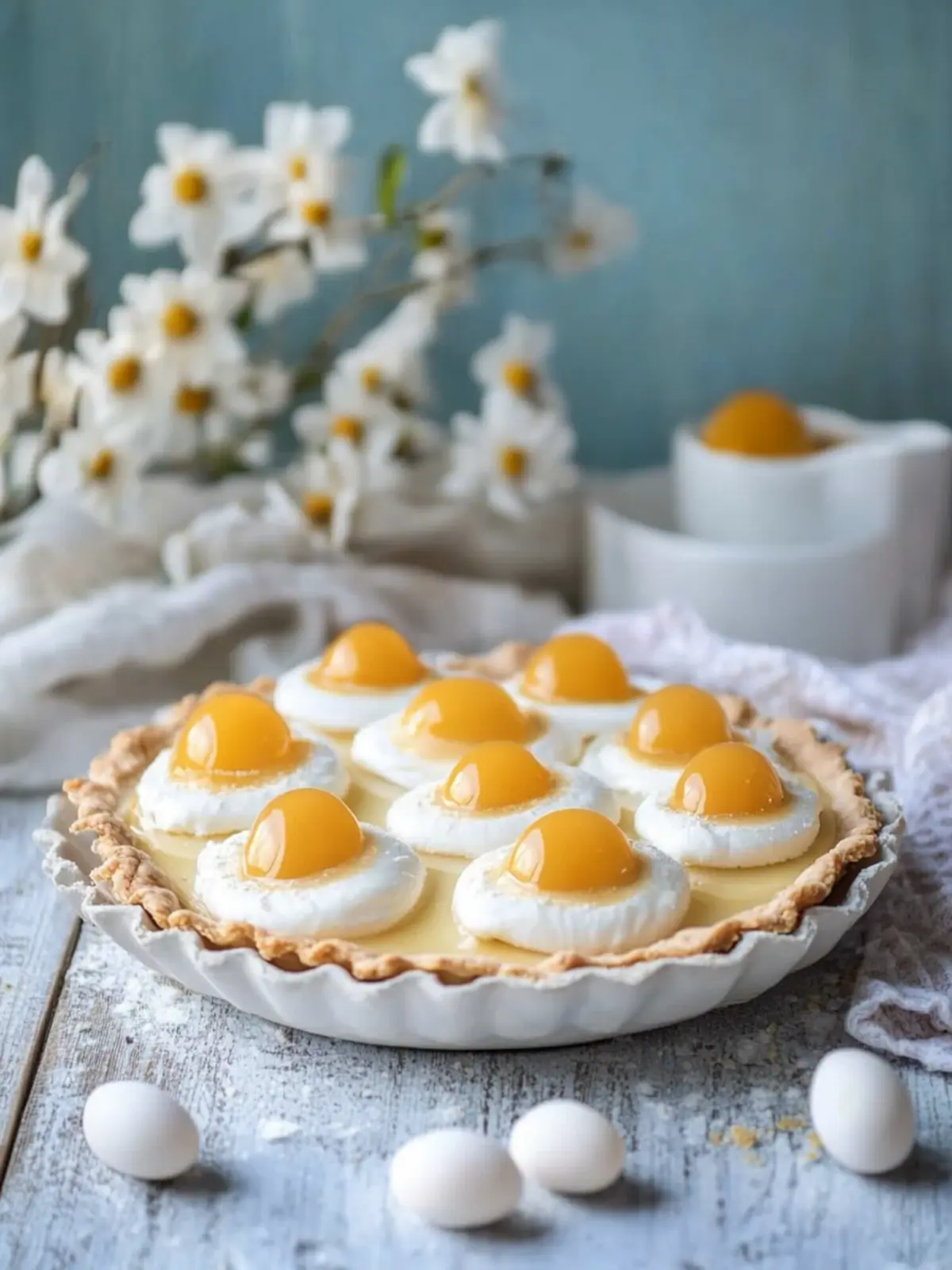 Tartelettes Spiegelei mit Pfirsichen: Himmlisches Ostergebäck 2 Tartelettes Spiegelei mit Pfirsichen als Ostergebäck