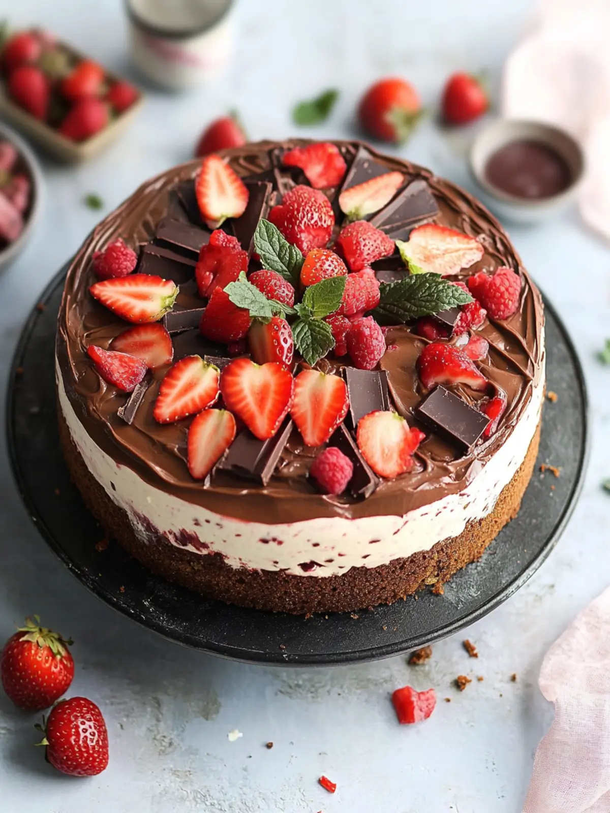 Yogurette-Torte mit Erdbeeren: Schoko-Cremetraum zum Feiern 5 Yogurette-Torte mit Erdbeeren, Schokolade und Mascarpone