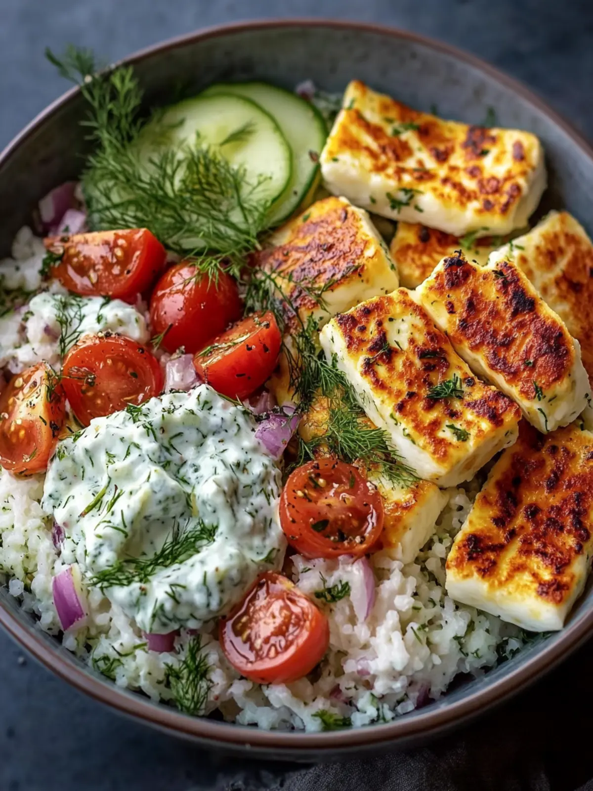 Halloumi-Schüssel mit Reis und Tzatziki – Gesund und Lecker! 5 Halloumi-Schüssel mit Reis und Tzatziki