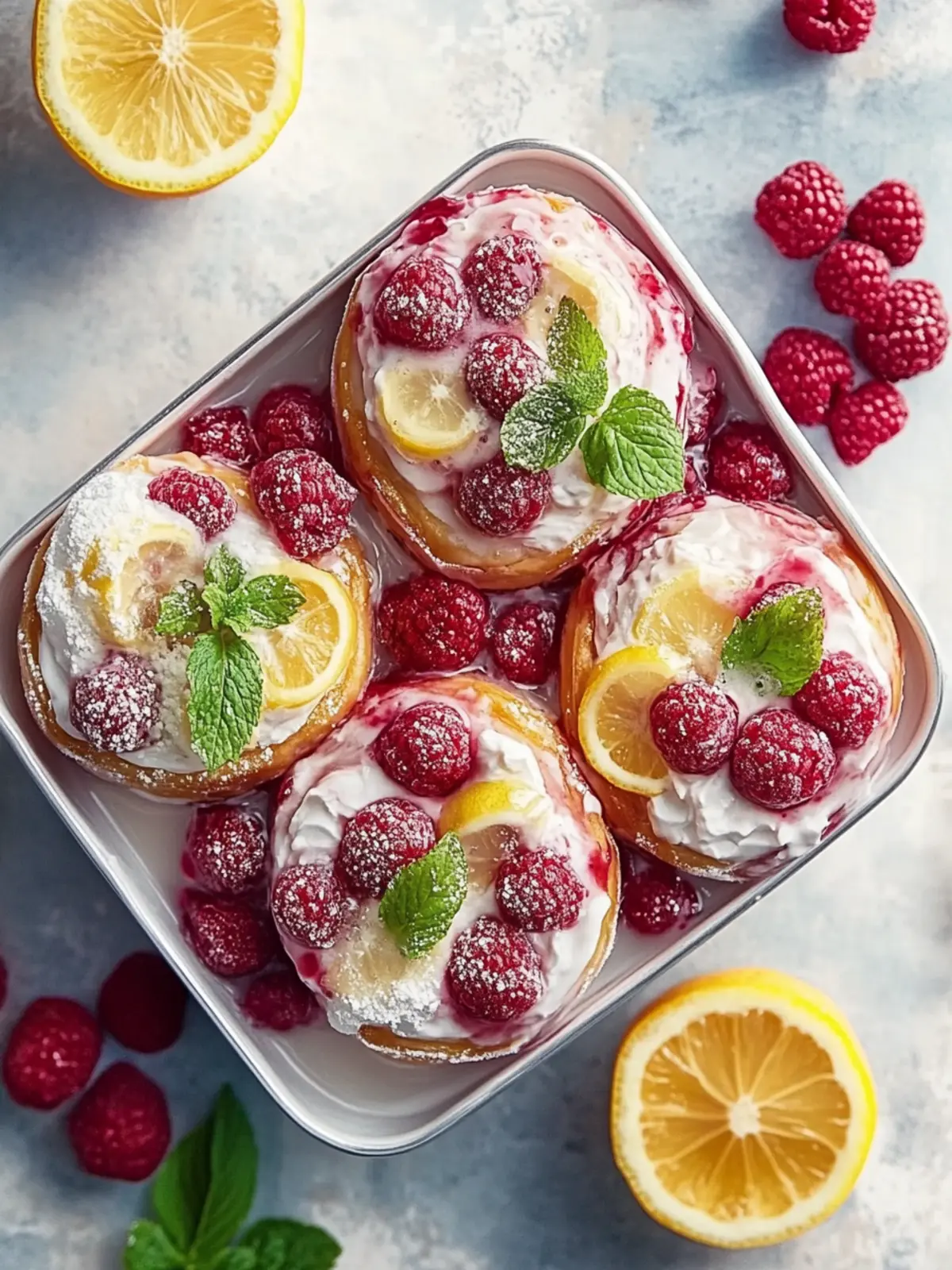 Zitronen Himbeeren Zimtschnecken mit weißem Schokoladen-Frosting 3 Zitronen Himbeeren Zimtschnecken