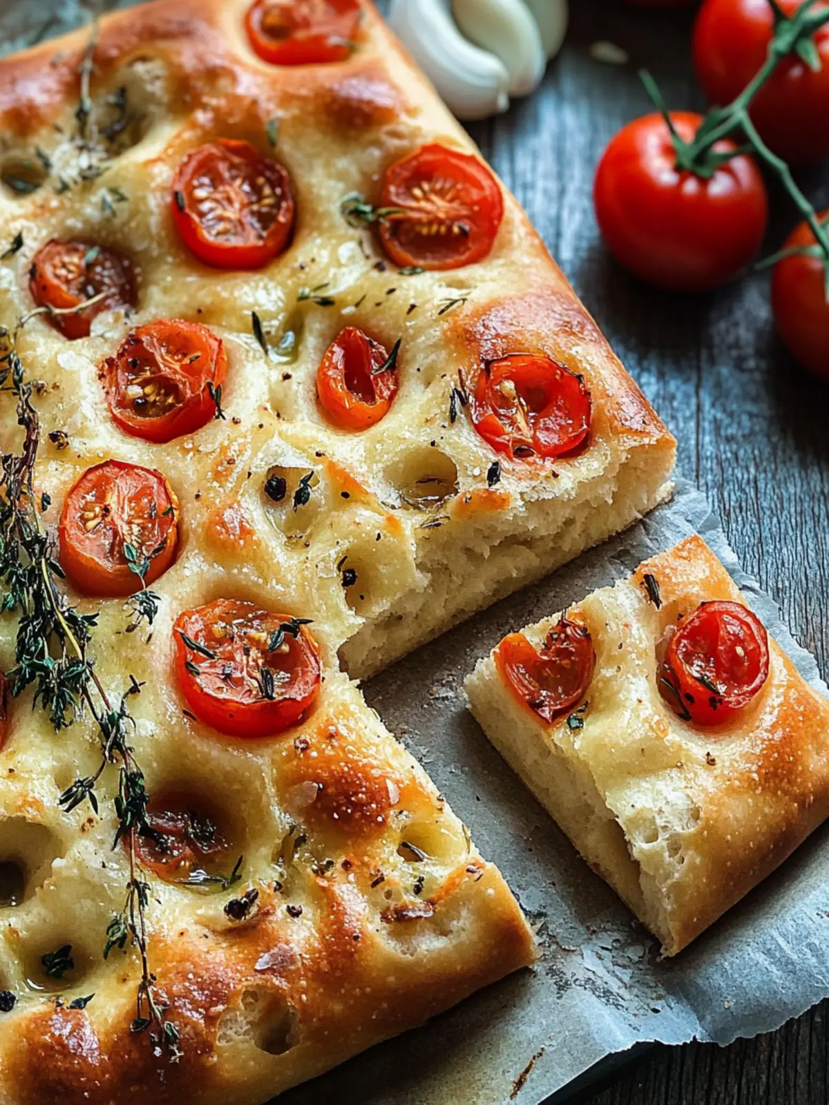 Focaccia mit Tomaten, Knoblauch & Thymian für jede Gelegenheit 4 Focaccia with tomatoes, garlic & thyme