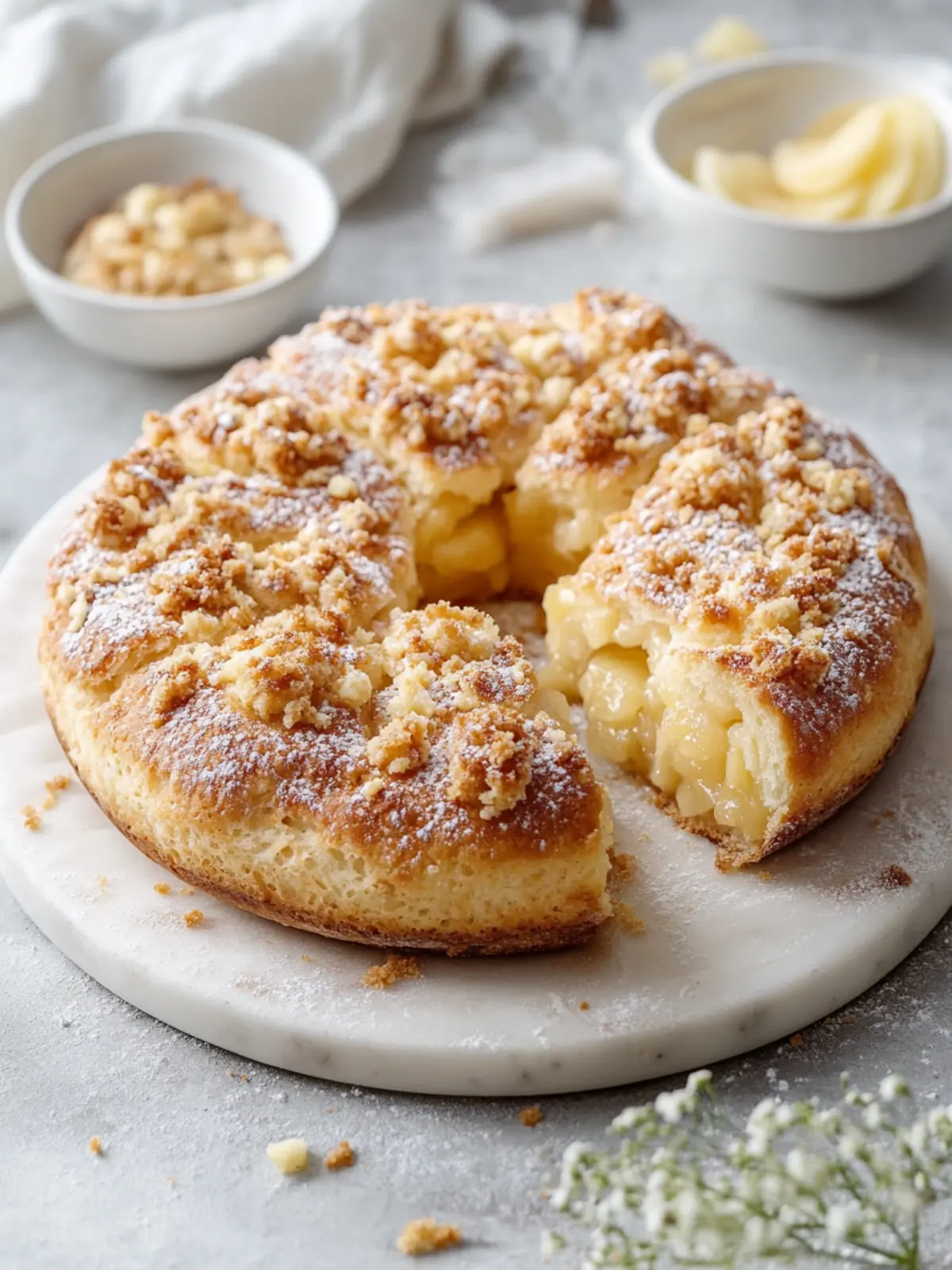 Apfelkäsekuchenbrötchen mit Streuselbelag: Ein Genuss für jede Feier 3 Apfelkäsekuchenbrötchen mit Streuselbelag und süßem Zuckerguss