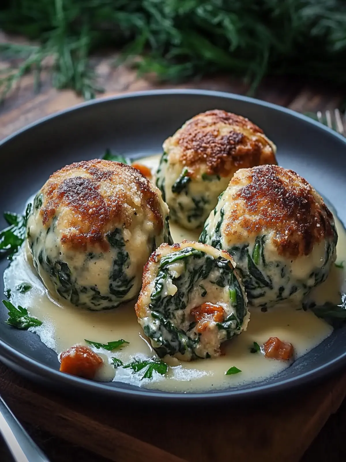 Südtiroler Spinatknödel mit Pilzrahm