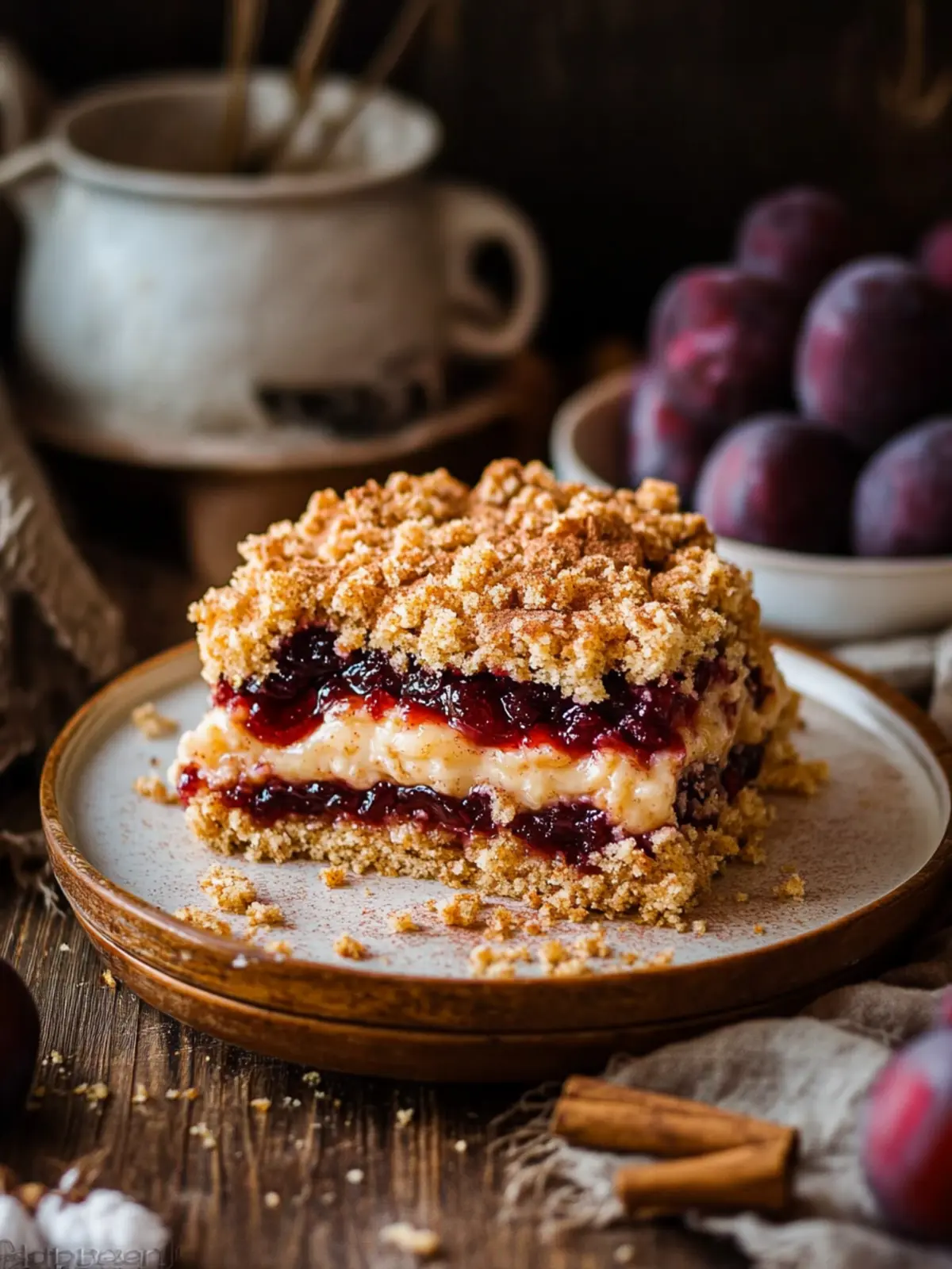 Saftiger Zwetschgenkuchen mit Zimtstreuseln und Puddingfüllung 5 Plum cake with cinnamon crumble and pudding filling