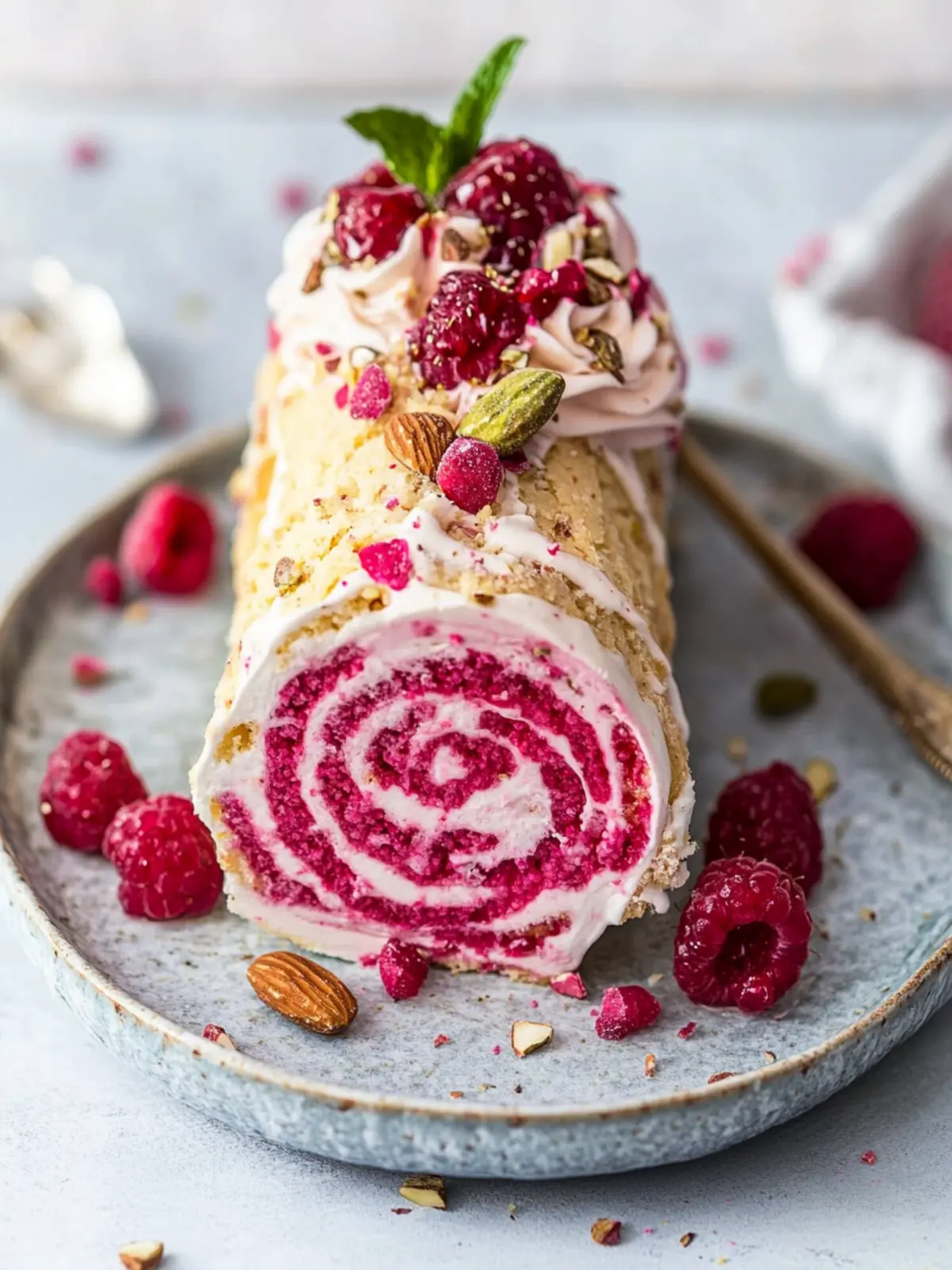 Himbeer-Pistazien-Biskuitrolle