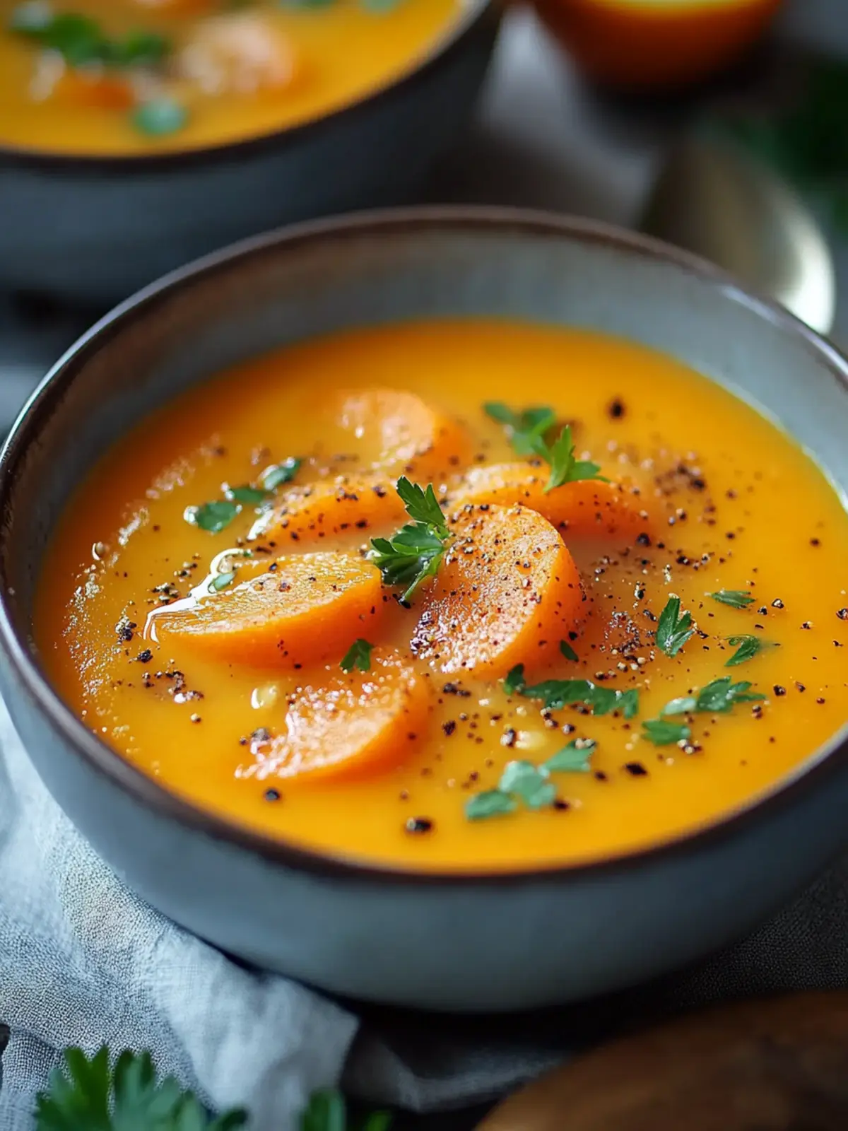 Exotische Karotten-Garnelen-Suppe mit Orangensaft-Kick