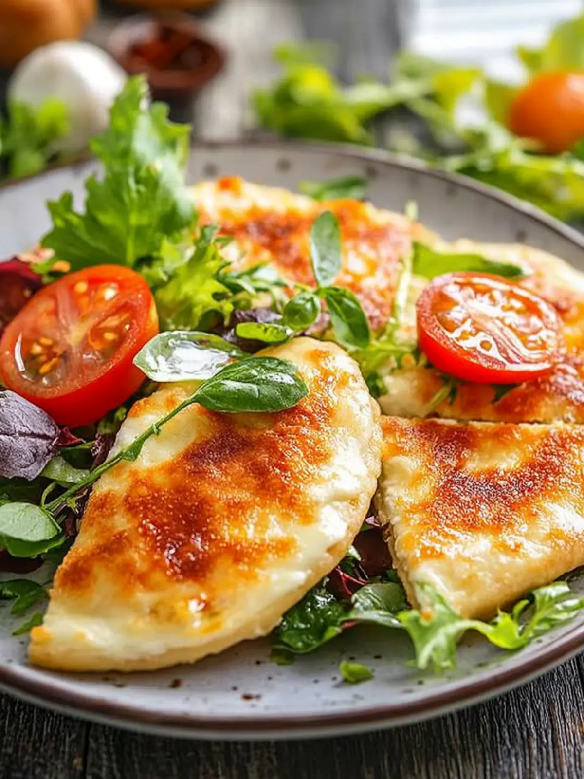 Low-Carb-Schinken-Mozzarella-Pfannkuchen mit Salat genießen 4 Low-Carb-Schinken-Mozzarella-Pfannkuchen mit Salat
