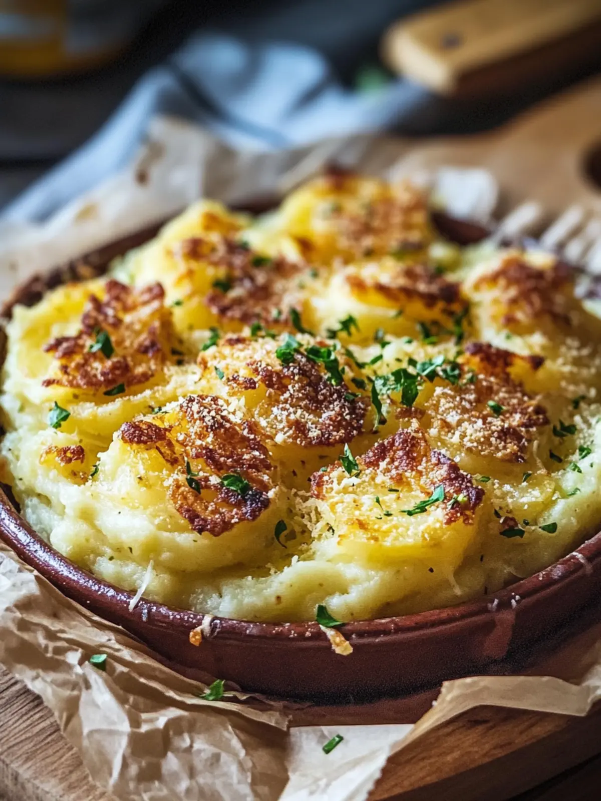 Crispy squashed potatoes with cheese